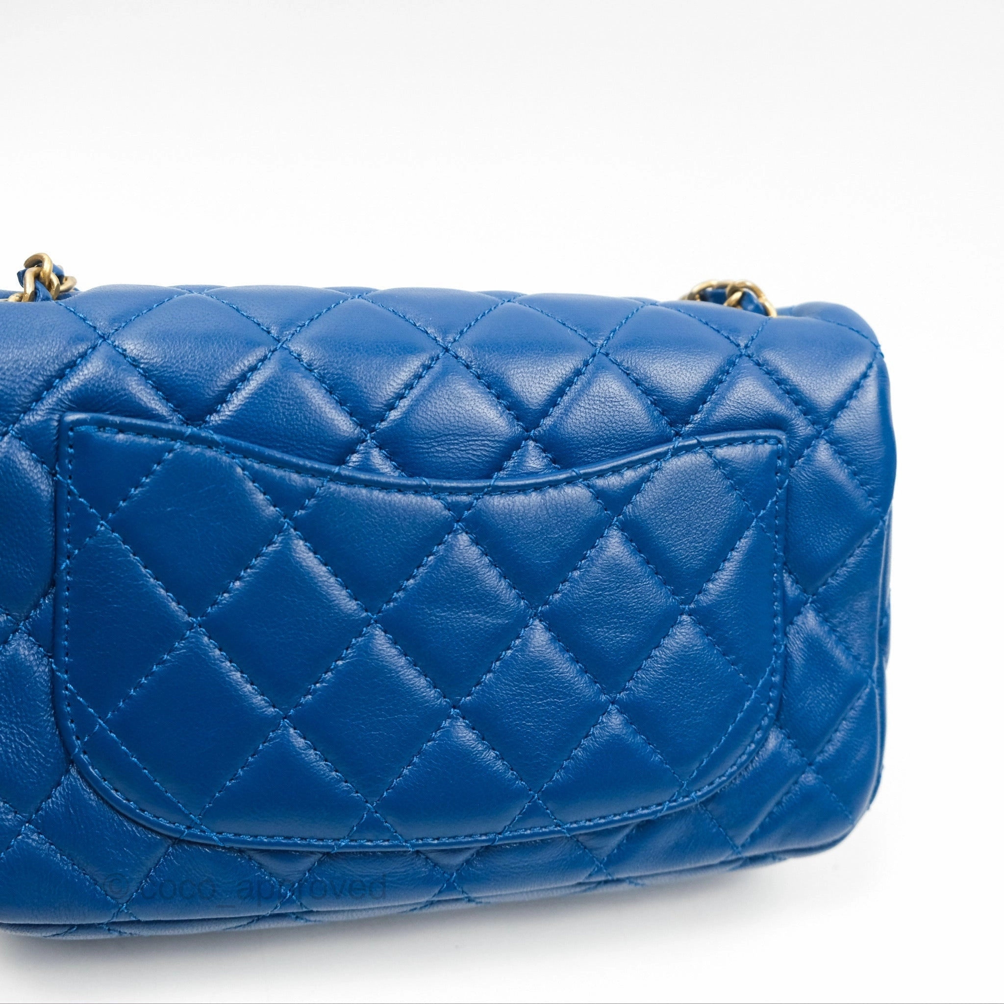 Chanel Pearl Crush Mini Rectangular Blue Lambskin Aged Gold Hardware