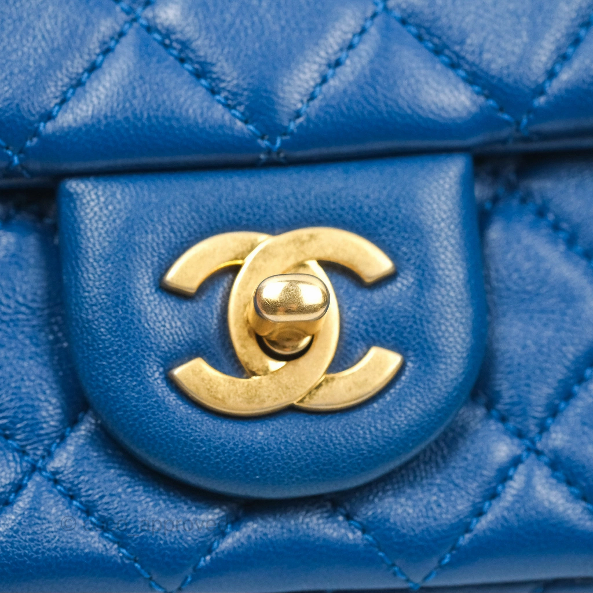 Chanel Pearl Crush Mini Rectangular Blue Lambskin Aged Gold Hardware