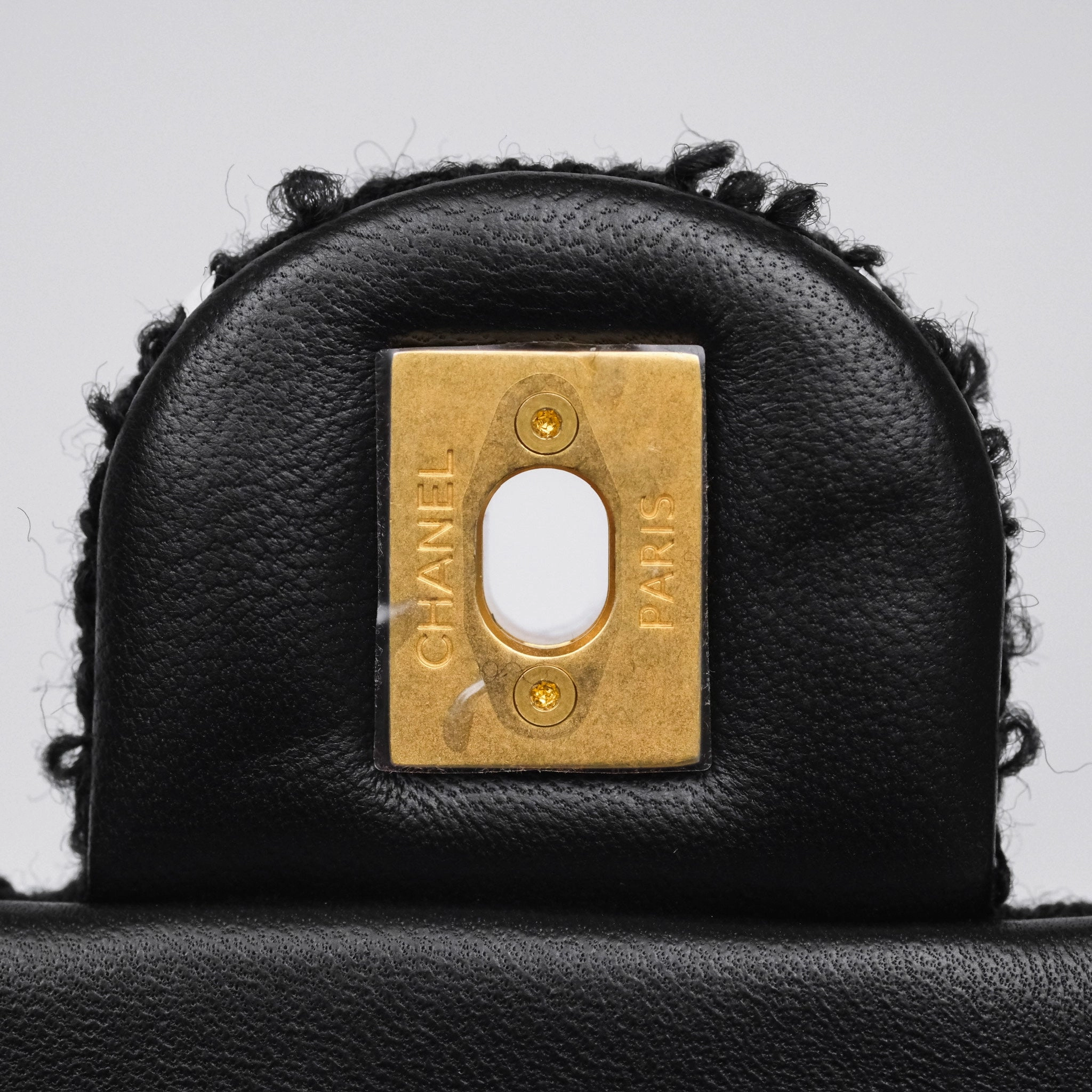 Chanel Pearl Crush Mini Rectangular Grid Black White Tweed Aged Gold Hardware