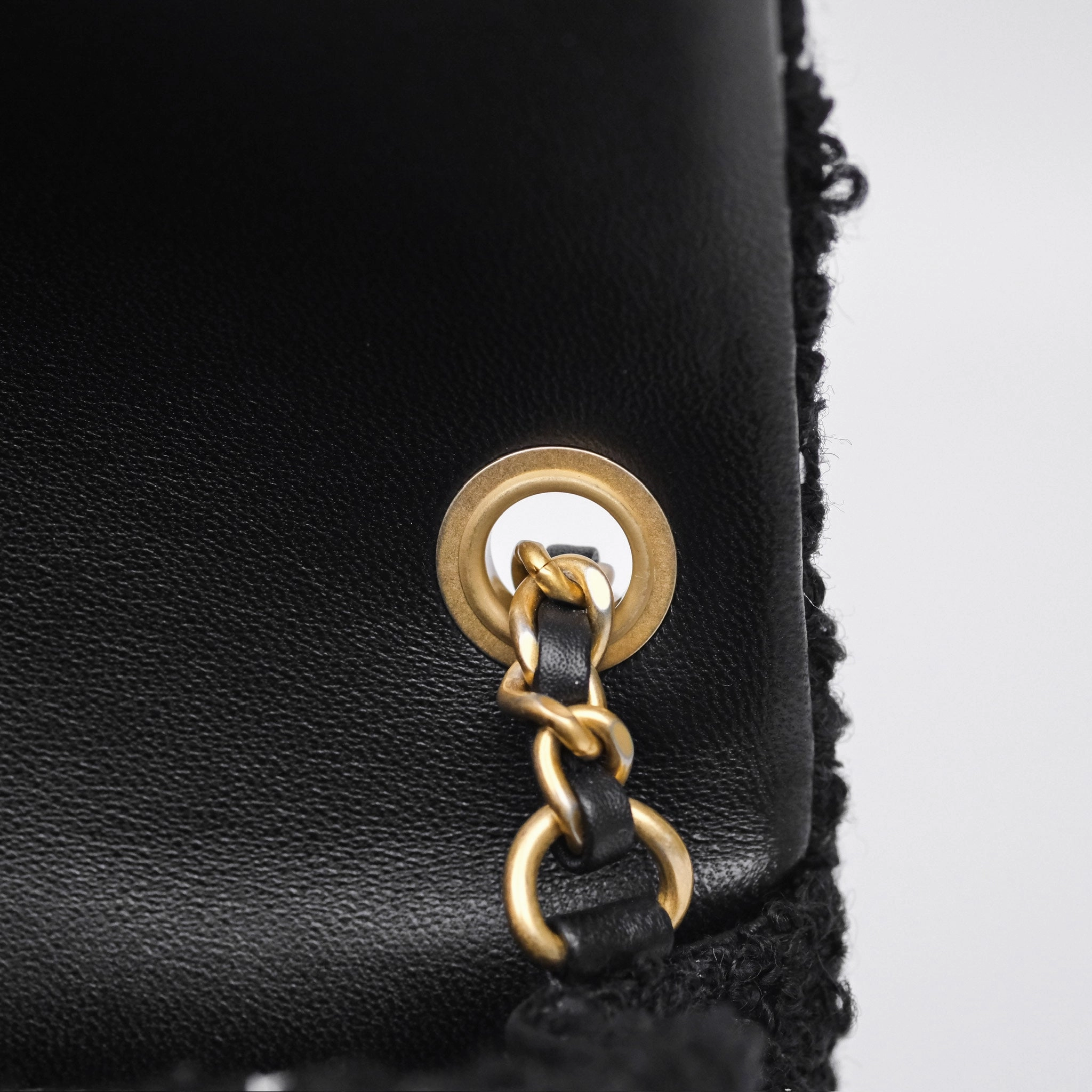 Chanel Pearl Crush Mini Rectangular Grid Black White Tweed Aged Gold Hardware