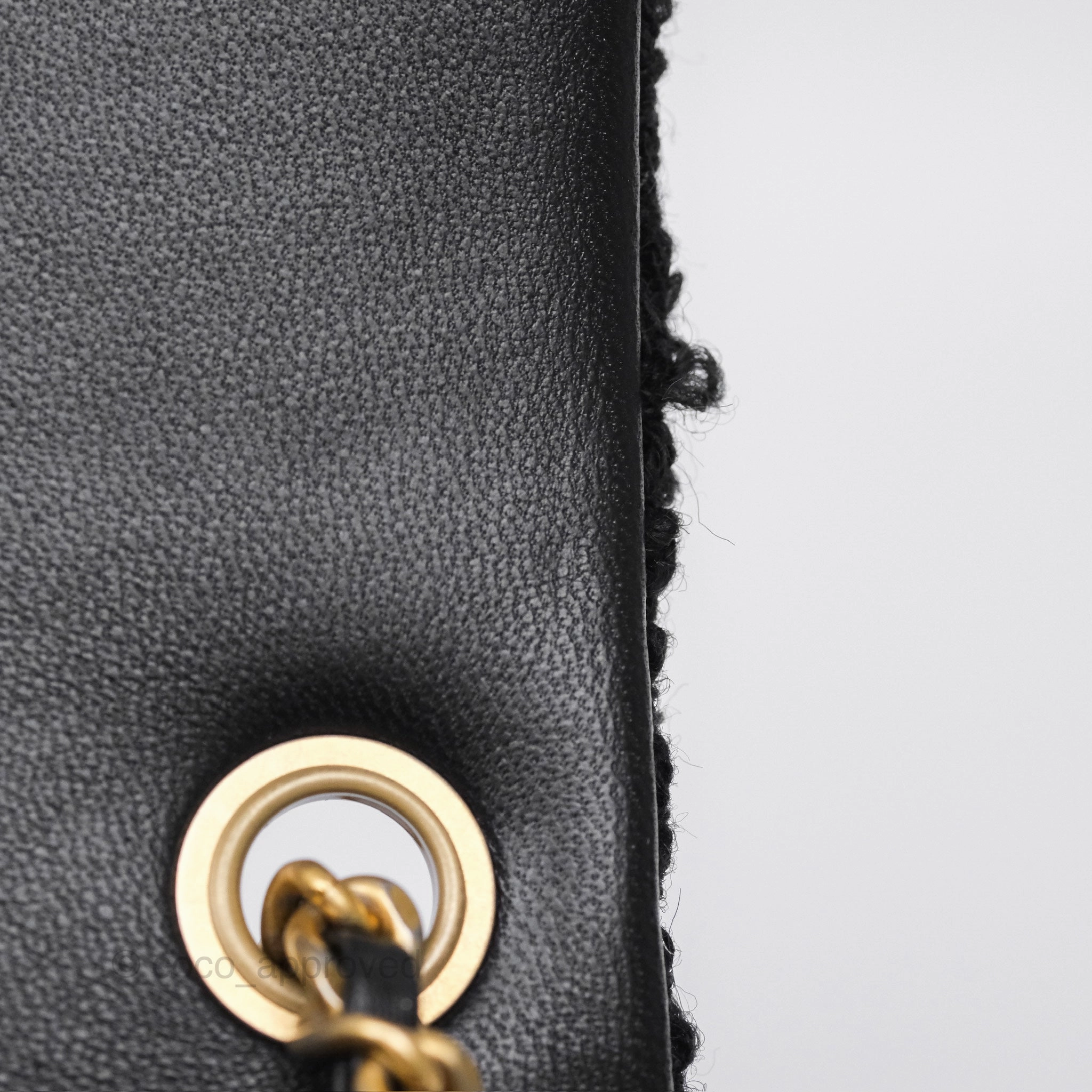 Chanel Pearl Crush Mini Rectangular Grid Black White Tweed Aged Gold Hardware