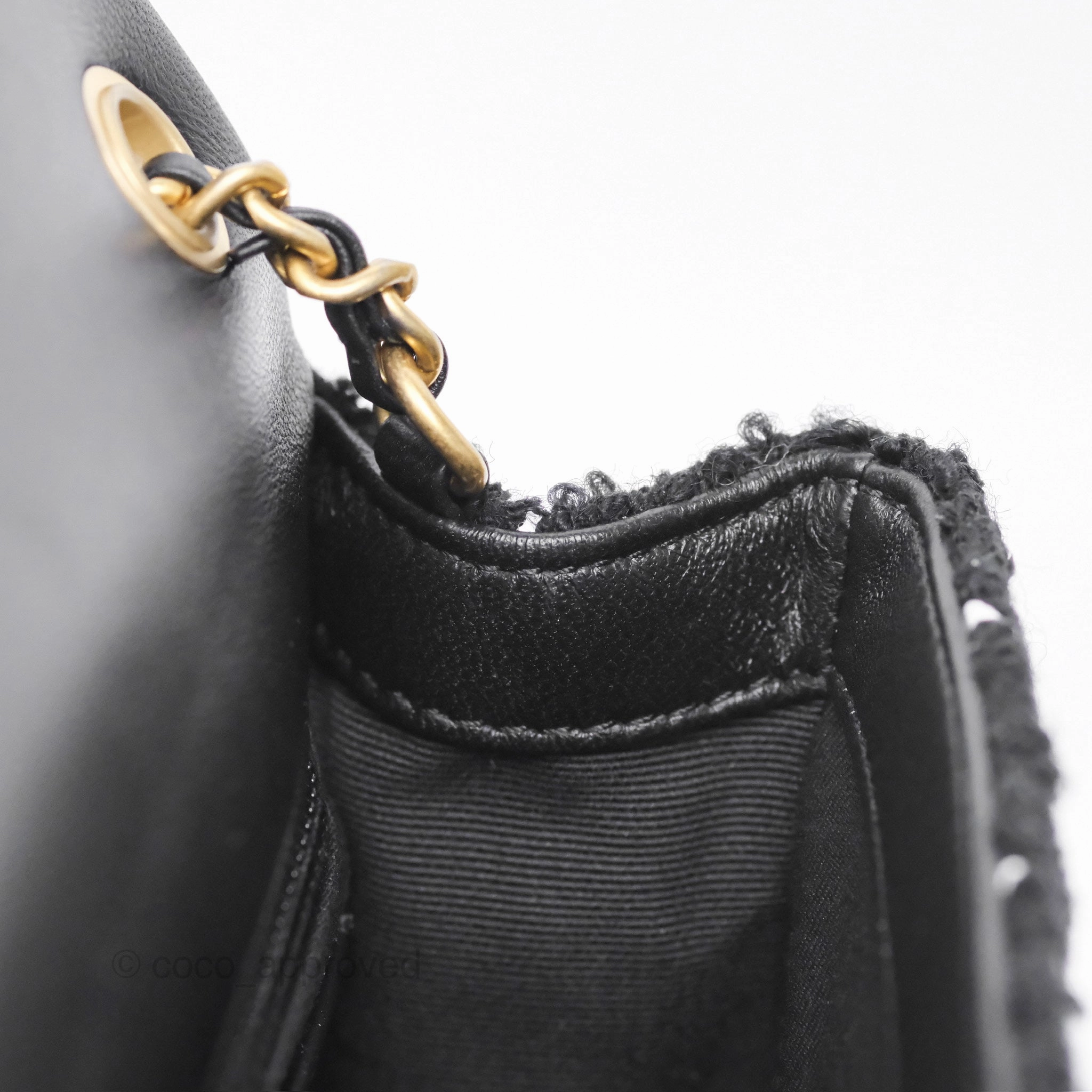 Chanel Pearl Crush Mini Rectangular Grid Black White Tweed Aged Gold Hardware