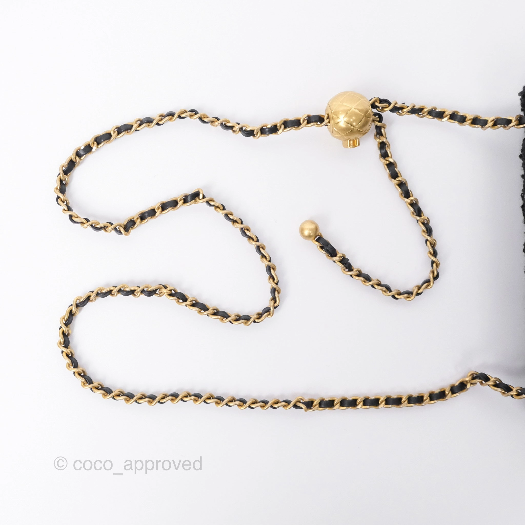 Chanel Pearl Crush Mini Rectangular Grid Black White Tweed Aged Gold Hardware