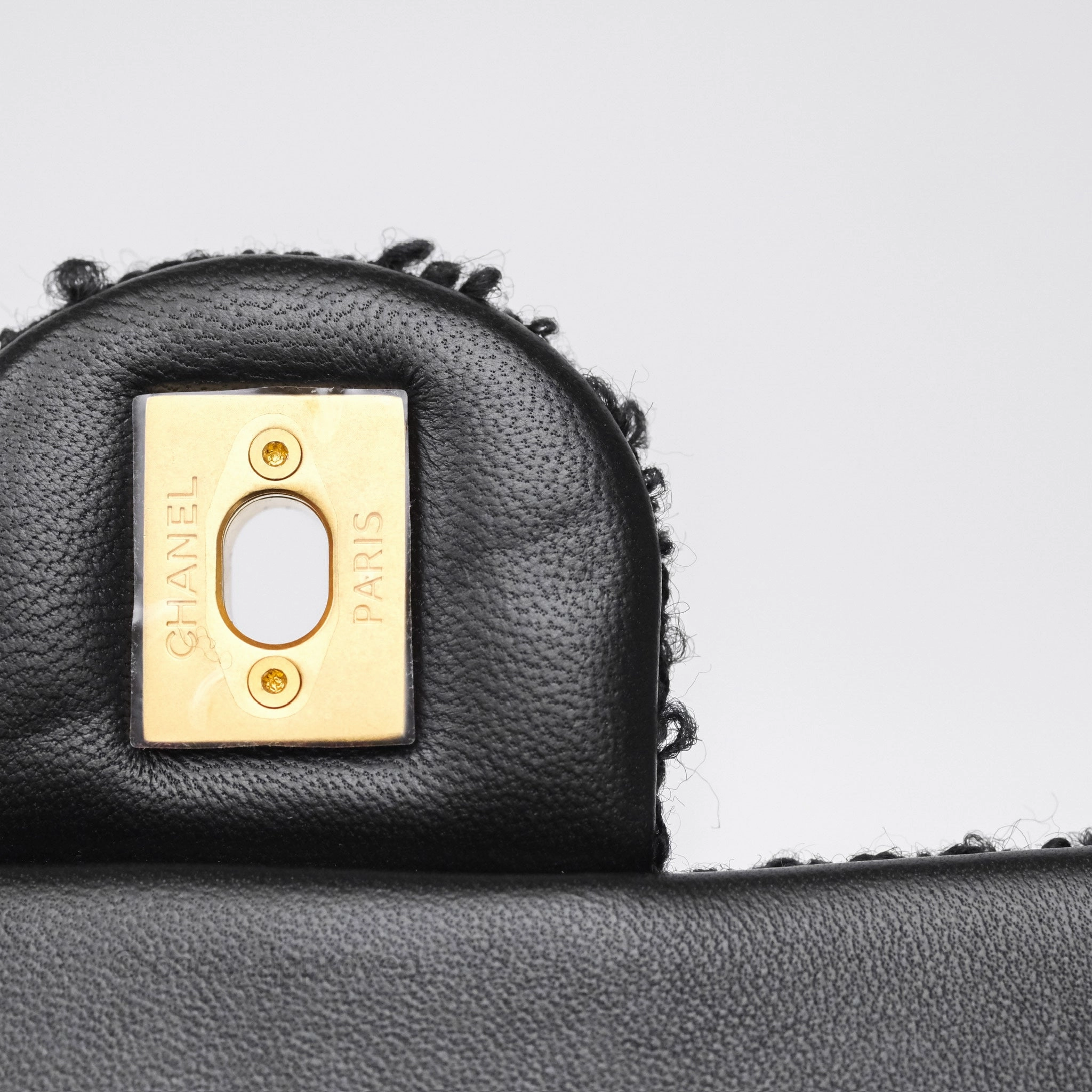 Chanel Pearl Crush Mini Rectangular Grid Black White Tweed Aged Gold Hardware