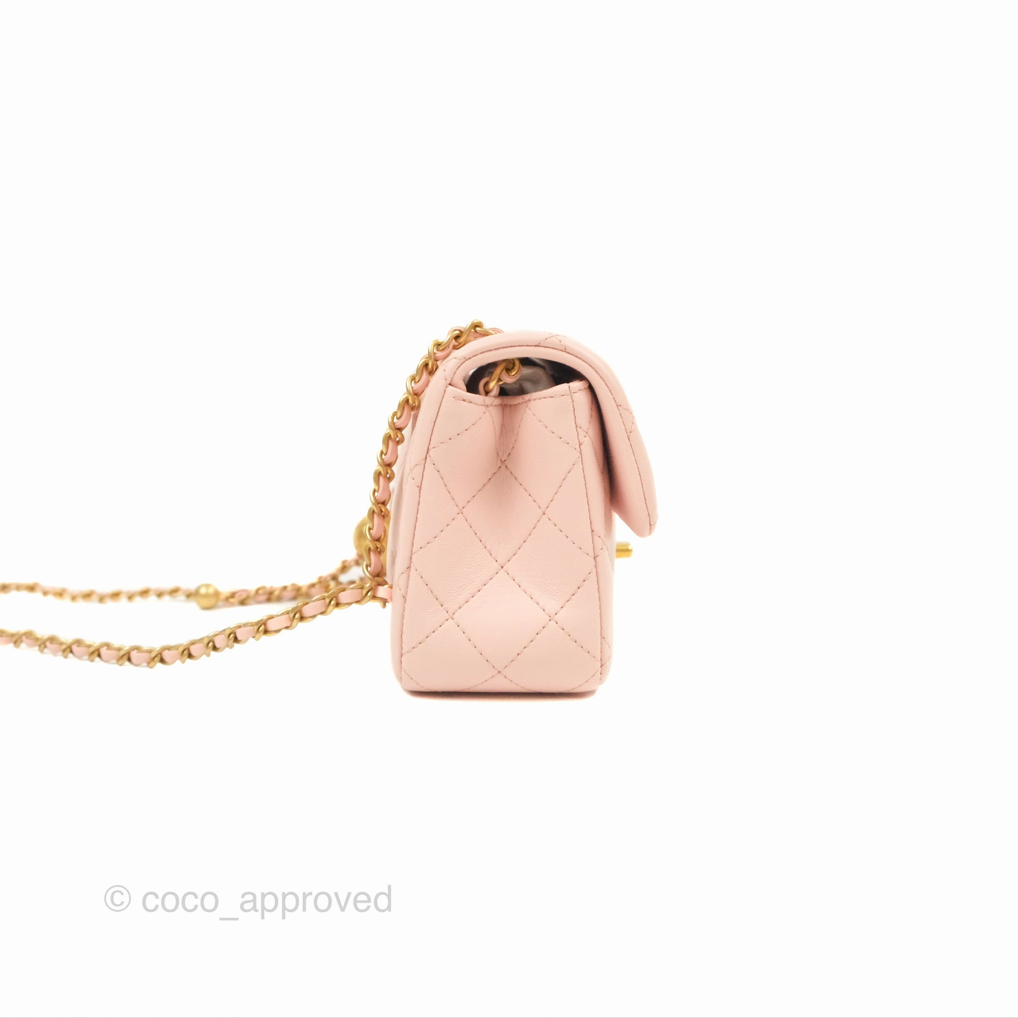 Chanel Pearl Crush Mini Rectangular Light Pink Lambskin Aged Gold Hardware