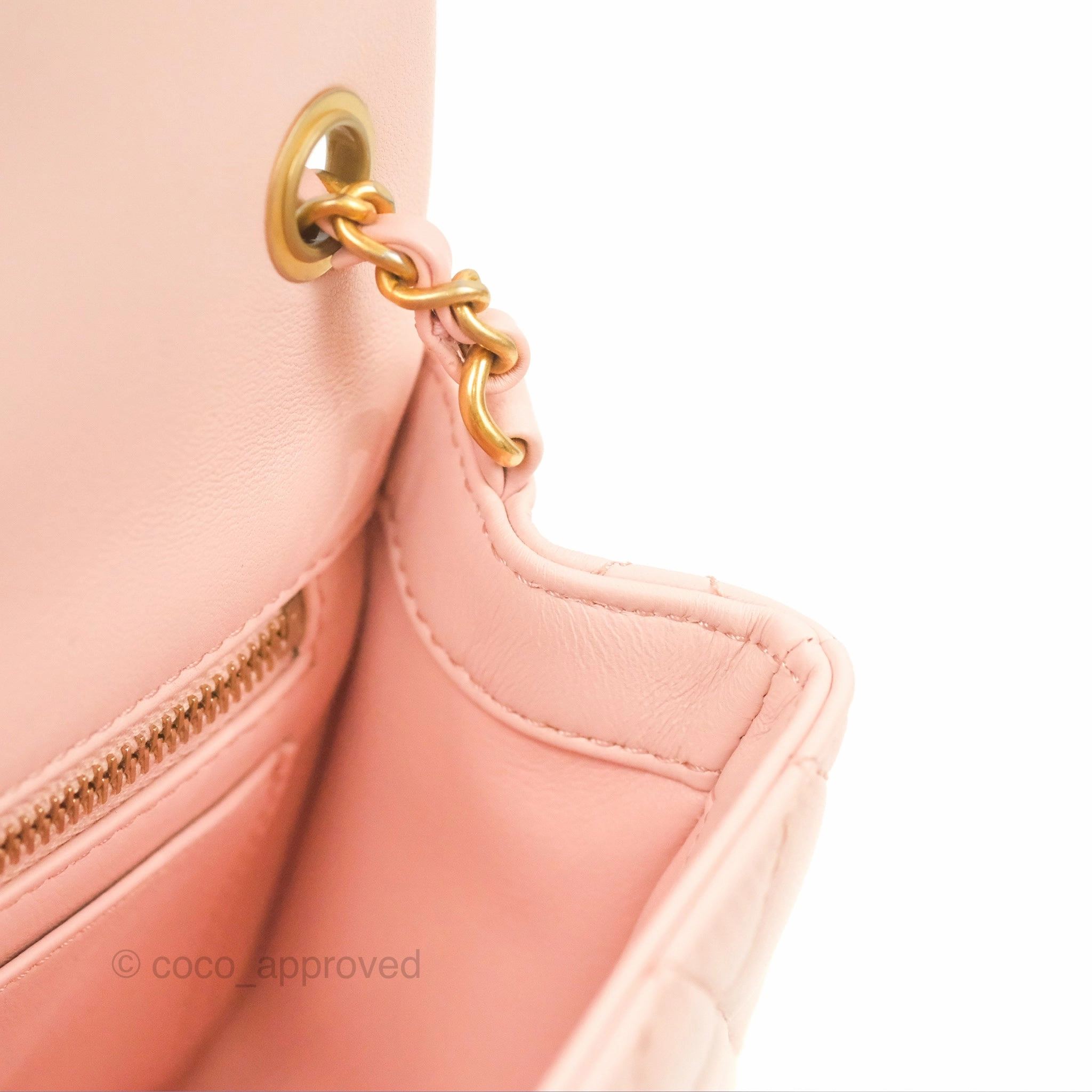 Chanel Pearl Crush Mini Rectangular Light Pink Lambskin Aged Gold Hardware