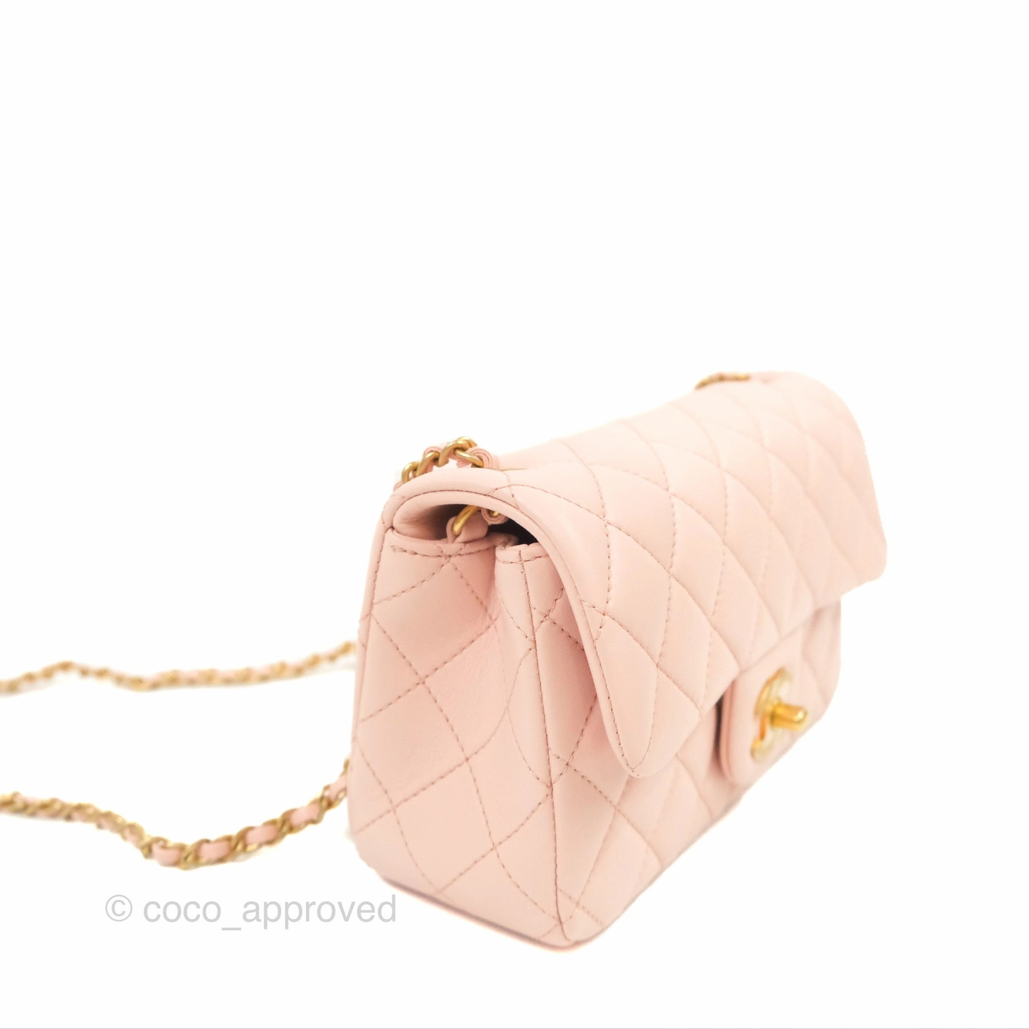 Chanel Pearl Crush Mini Rectangular Light Pink Lambskin Aged Gold Hardware