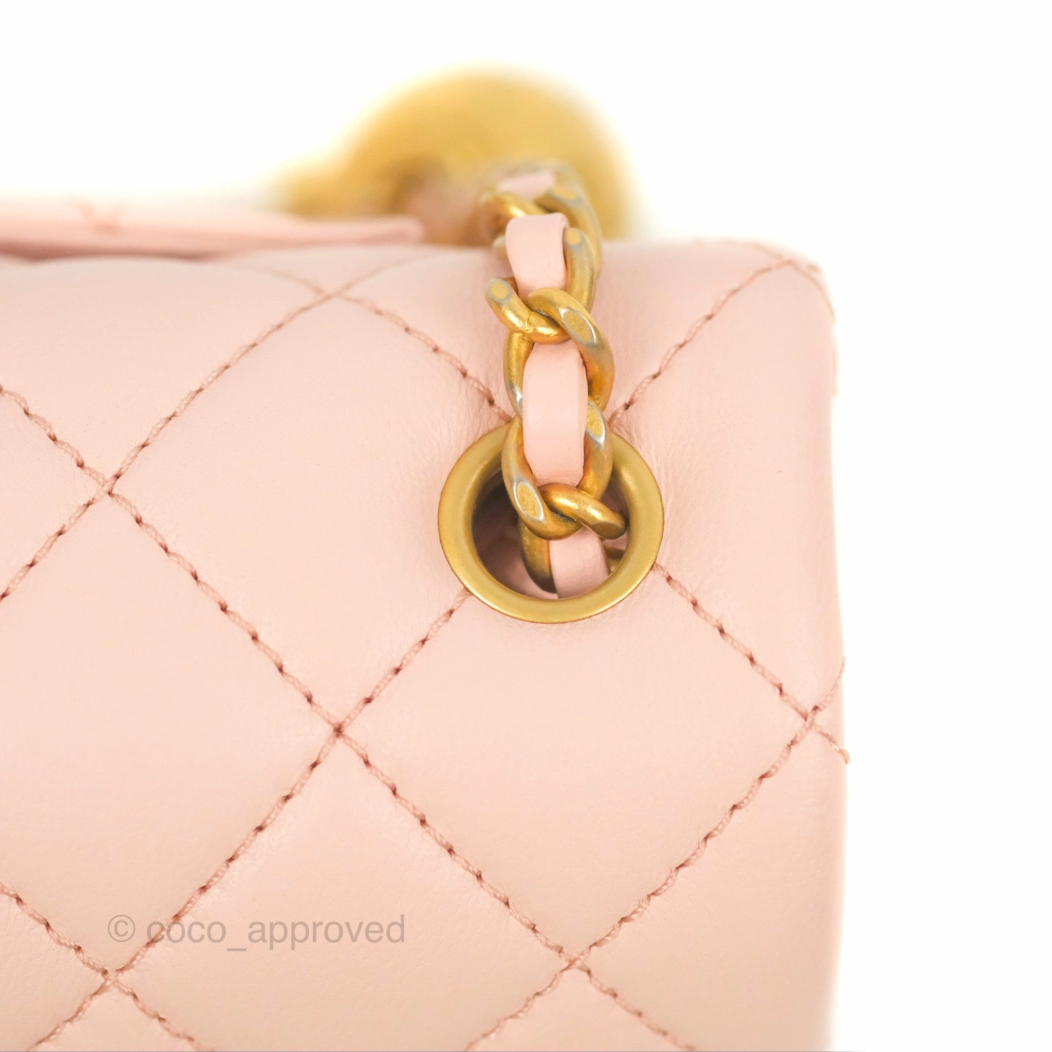 Chanel Pearl Crush Mini Rectangular Light Pink Lambskin Aged Gold Hardware