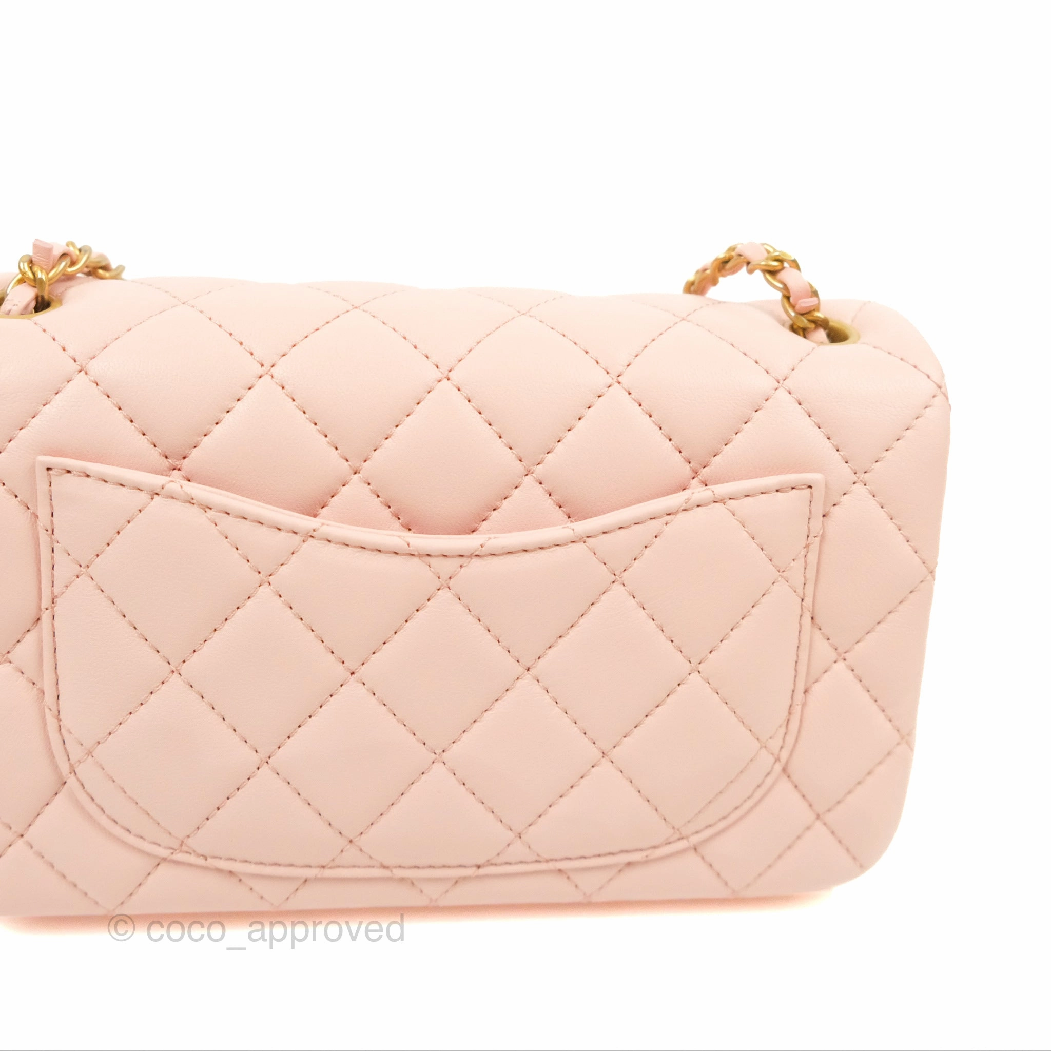 Chanel Pearl Crush Mini Rectangular Light Pink Lambskin Aged Gold Hardware