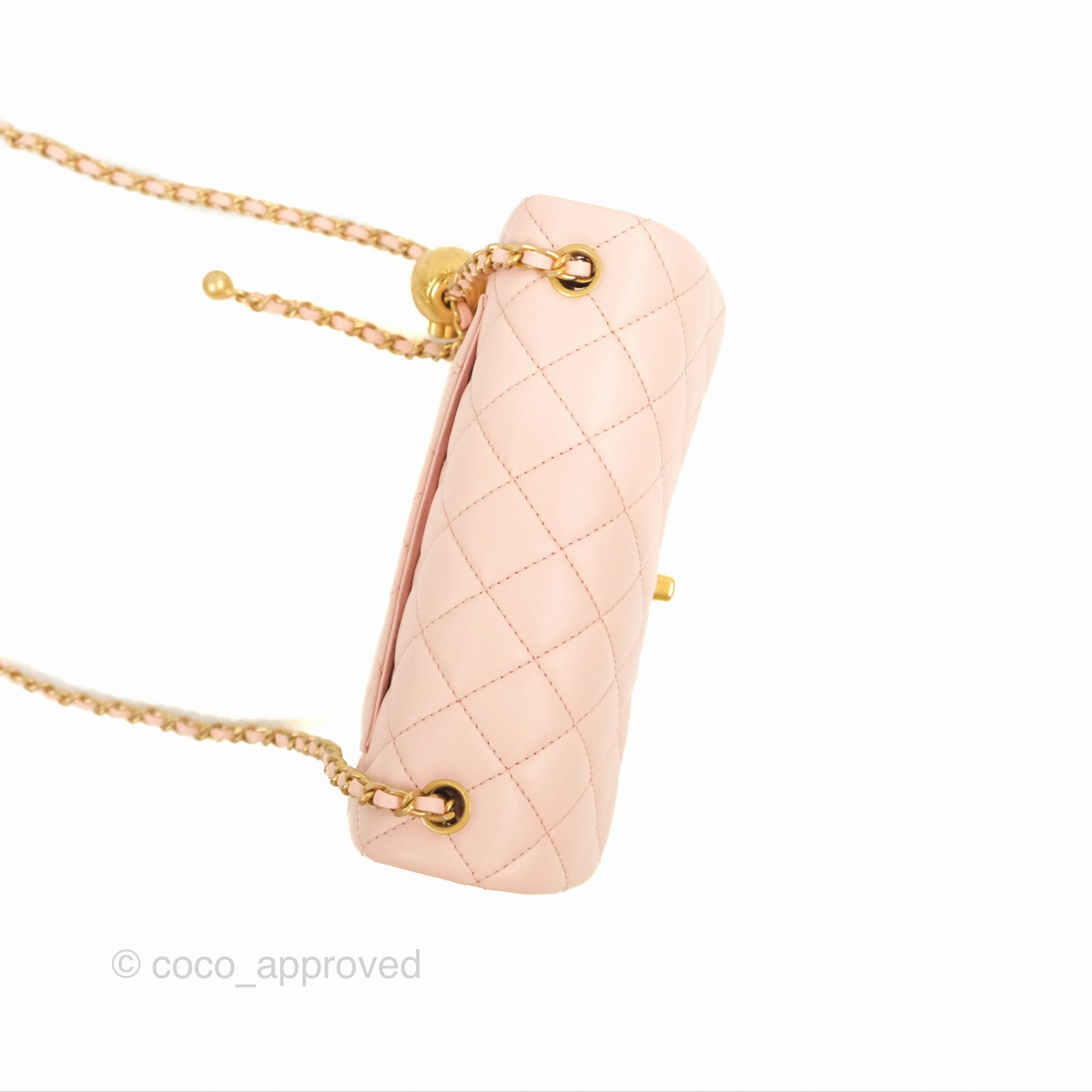 Chanel Pearl Crush Mini Rectangular Light Pink Lambskin Aged Gold Hardware
