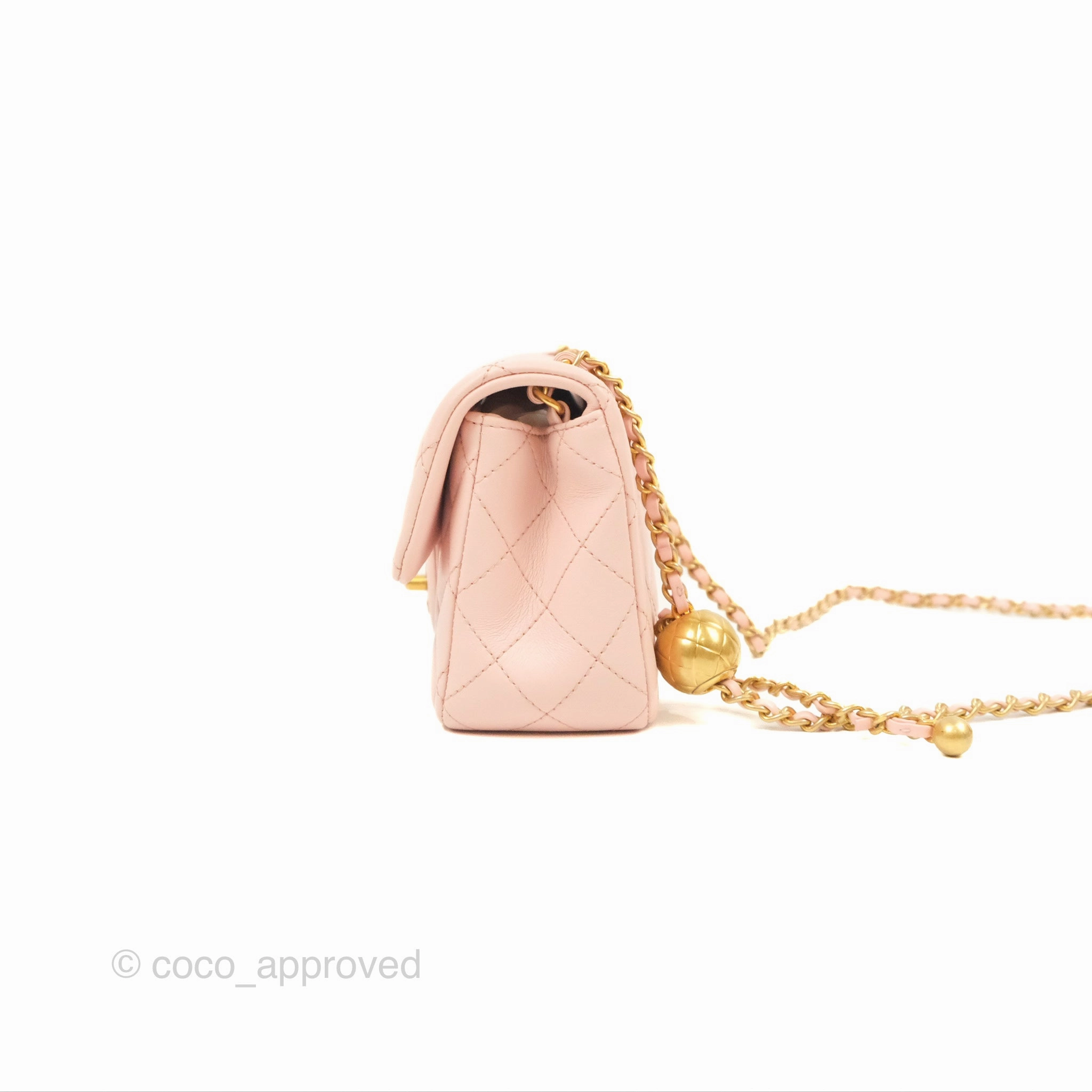 Chanel Pearl Crush Mini Rectangular Light Pink Lambskin Aged Gold Hardware