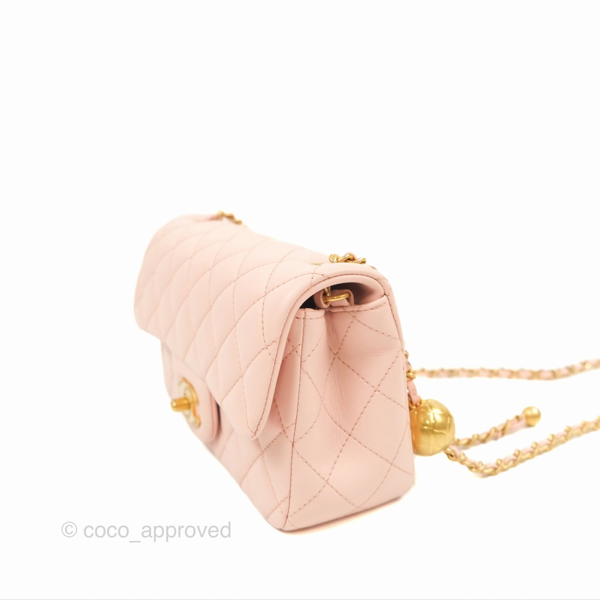 Chanel Pearl Crush Mini Rectangular Light Pink Lambskin Aged Gold Hardware
