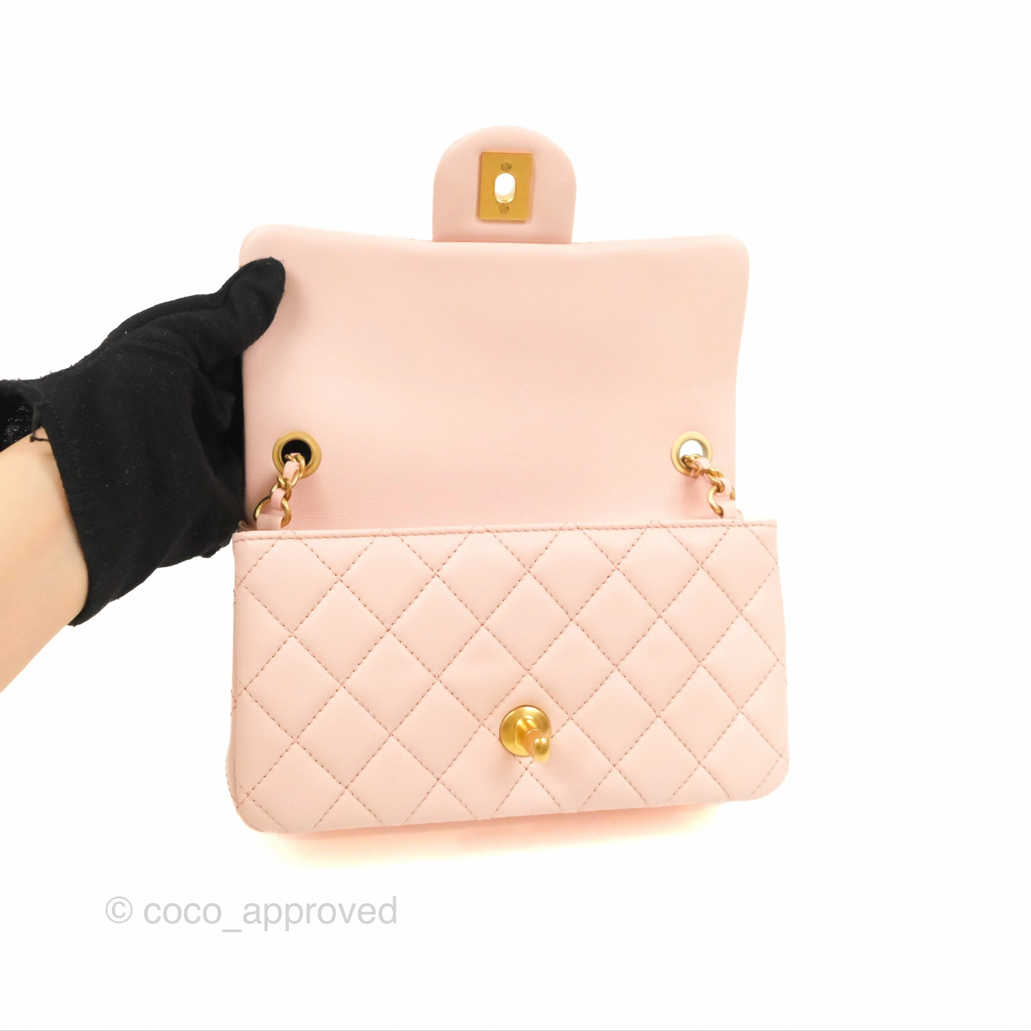 Chanel Pearl Crush Mini Rectangular Light Pink Lambskin Aged Gold Hardware
