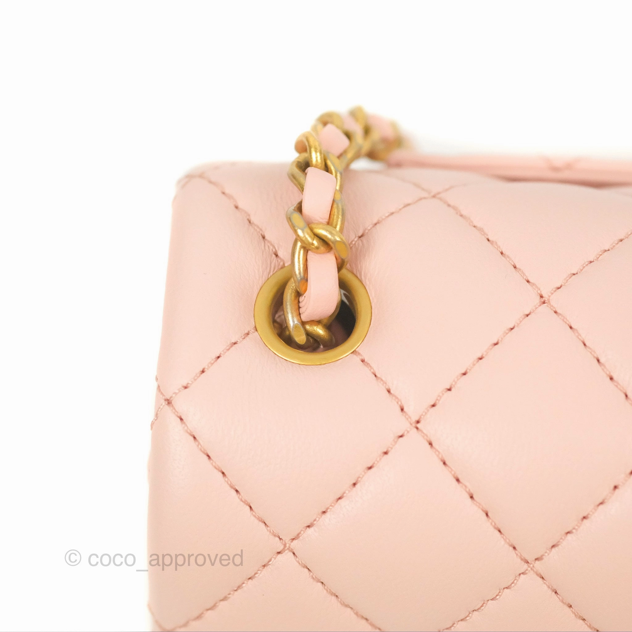 Chanel Pearl Crush Mini Rectangular Light Pink Lambskin Aged Gold Hardware