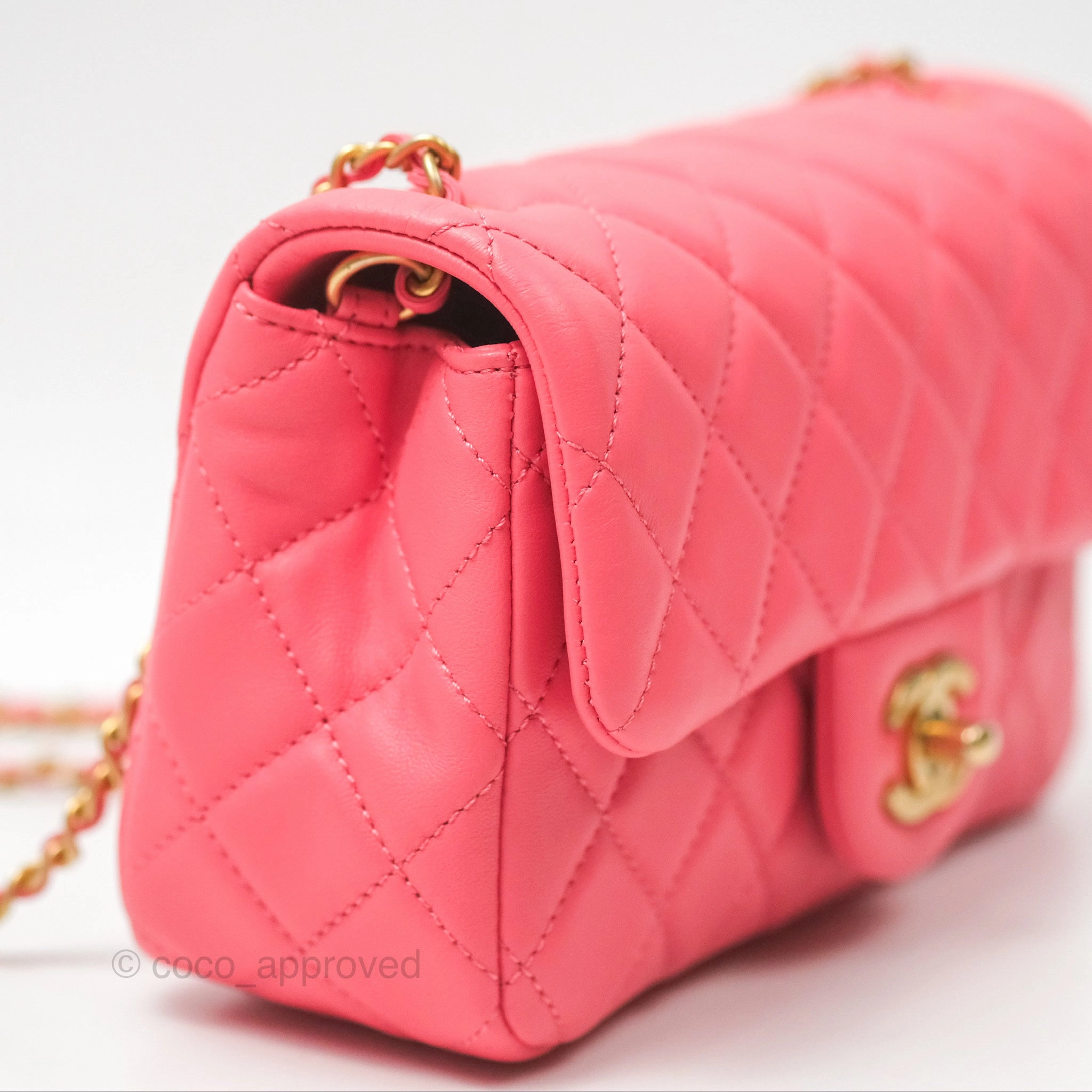 Chanel Pearl Crush Mini Rectangular Pink Lambskin Aged Gold Hardware