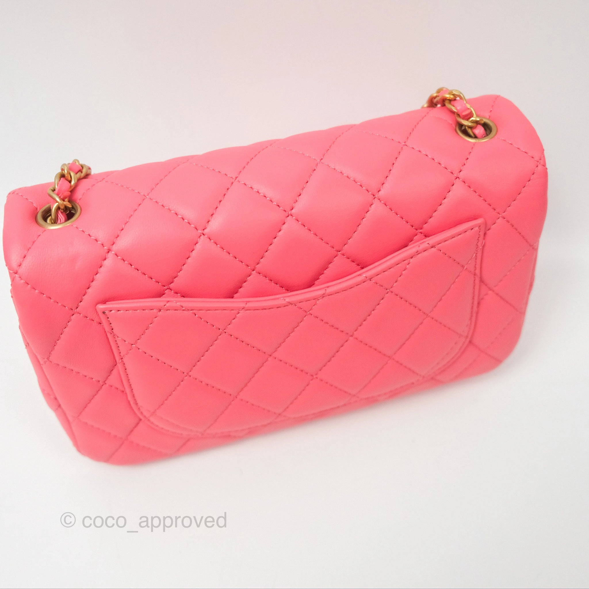Chanel Pearl Crush Mini Rectangular Pink Lambskin Aged Gold Hardware