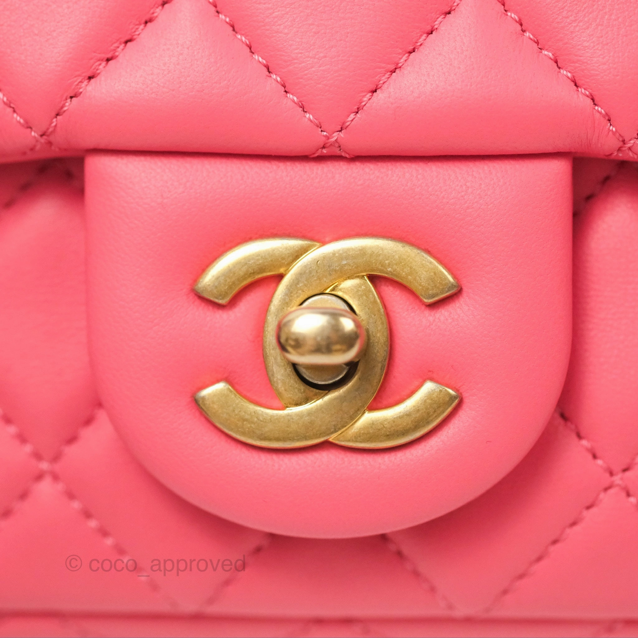 Chanel Pearl Crush Mini Rectangular Pink Lambskin Aged Gold Hardware