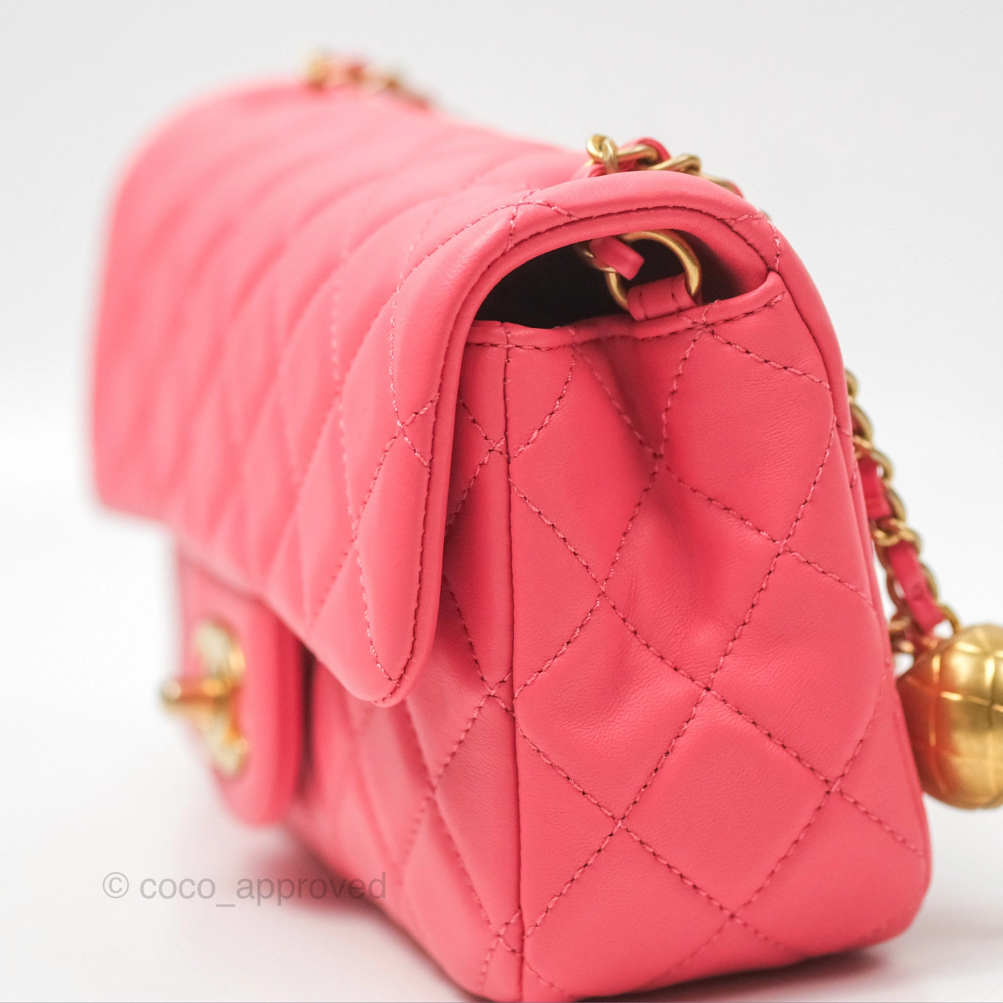 Chanel Pearl Crush Mini Rectangular Pink Lambskin Aged Gold Hardware