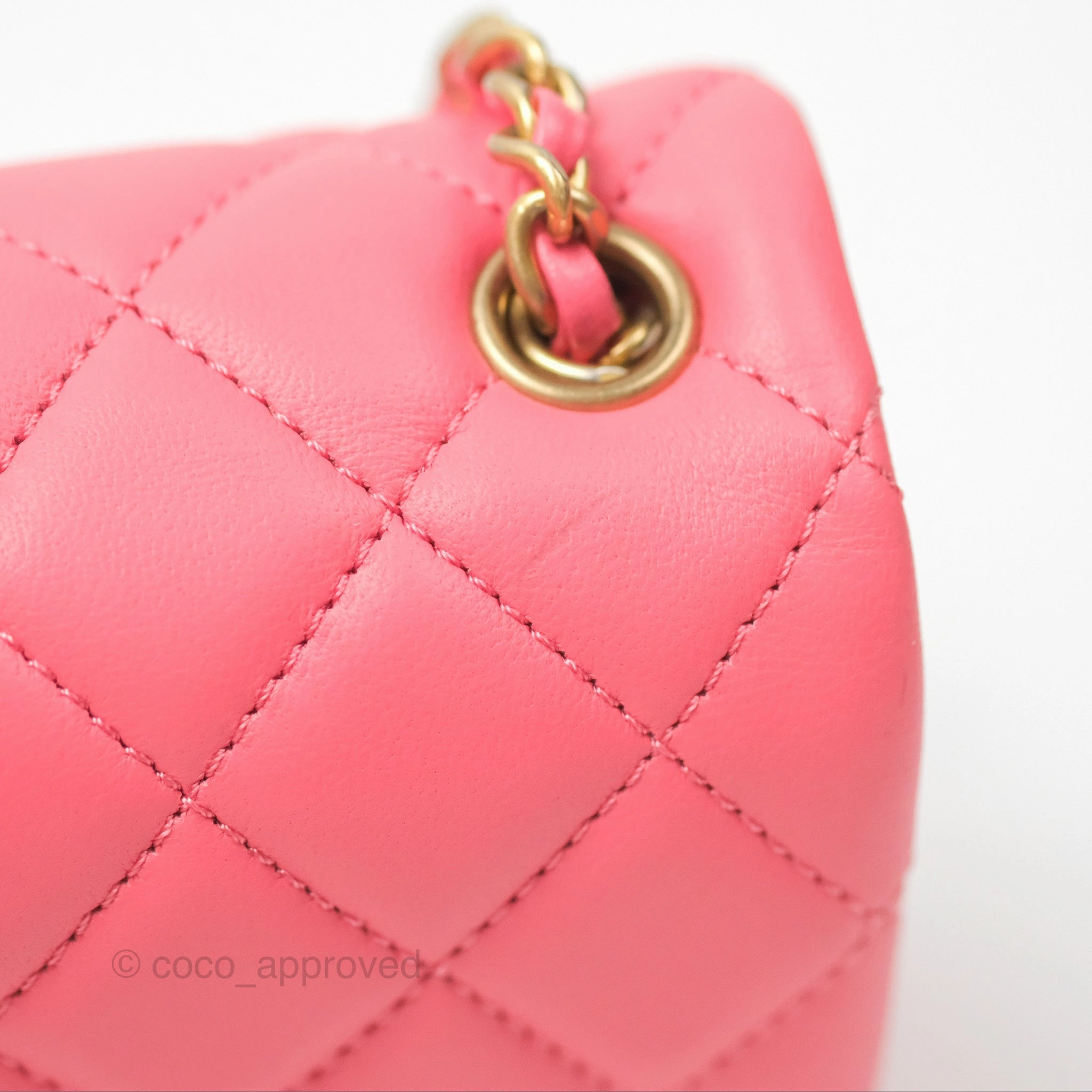 Chanel Pearl Crush Mini Rectangular Pink Lambskin Aged Gold Hardware