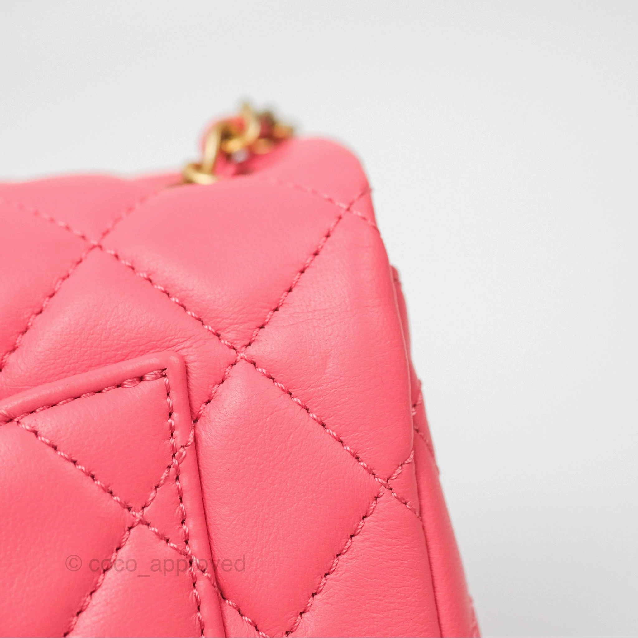 Chanel Pearl Crush Mini Rectangular Pink Lambskin Aged Gold Hardware