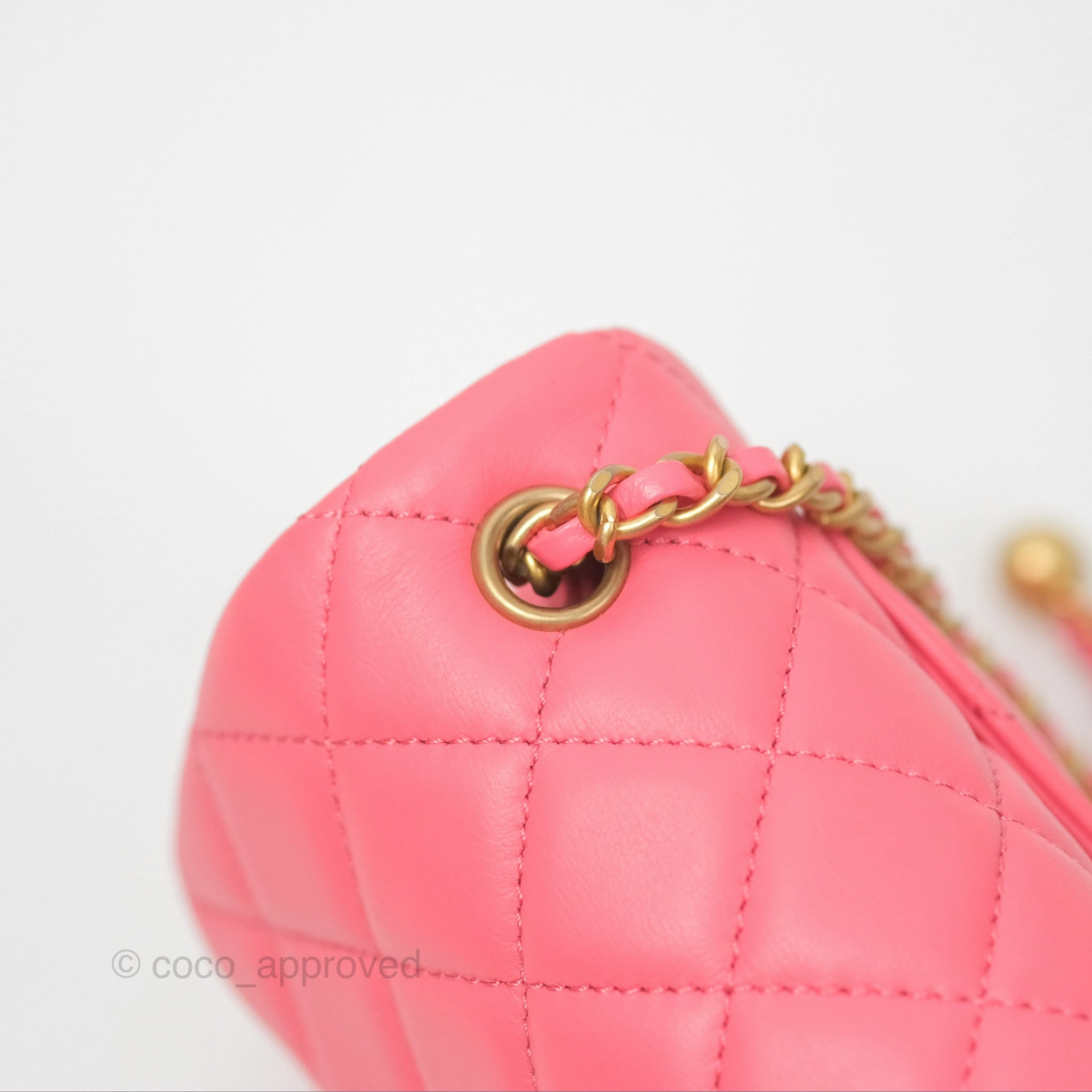 Chanel Pearl Crush Mini Rectangular Pink Lambskin Aged Gold Hardware