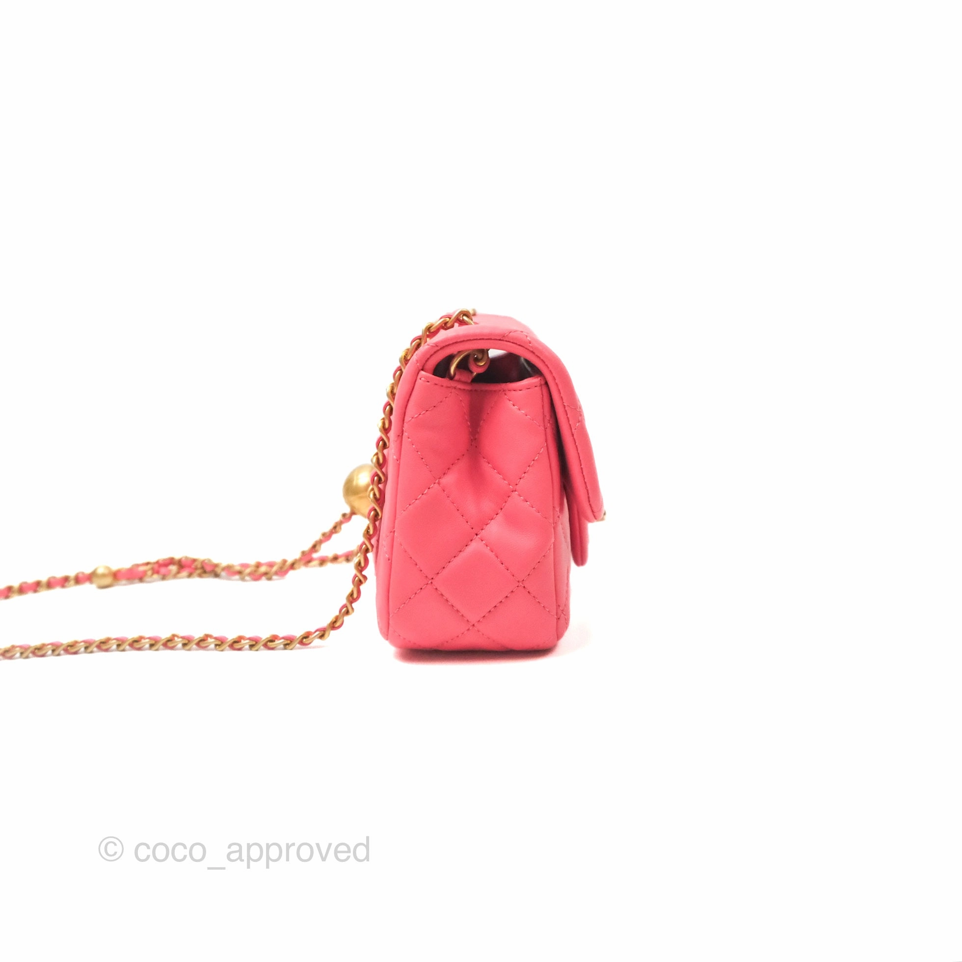Chanel Pearl Crush Mini Rectangular Pink Lambskin Aged Gold Hardware