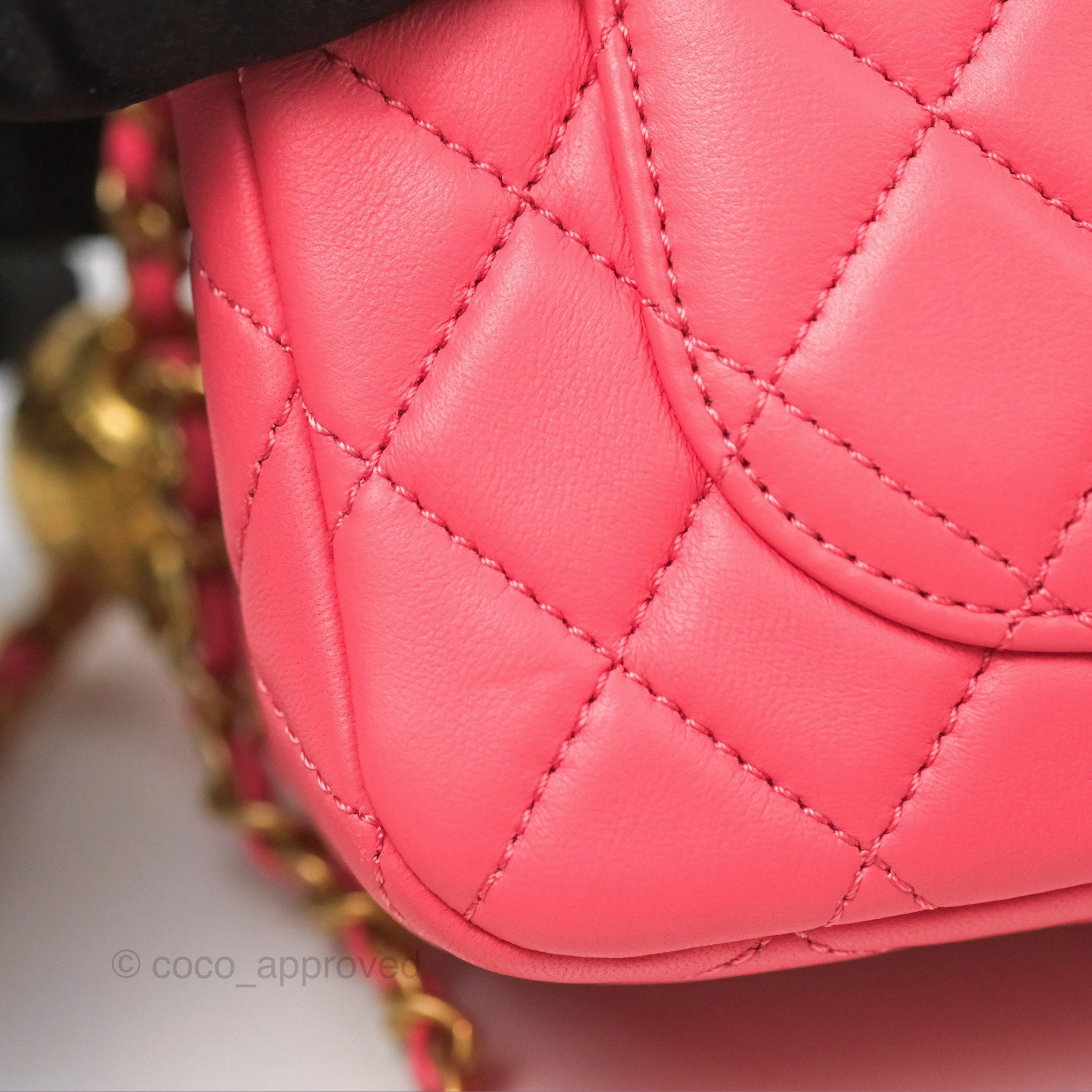 Chanel Pearl Crush Mini Rectangular Pink Lambskin Aged Gold Hardware