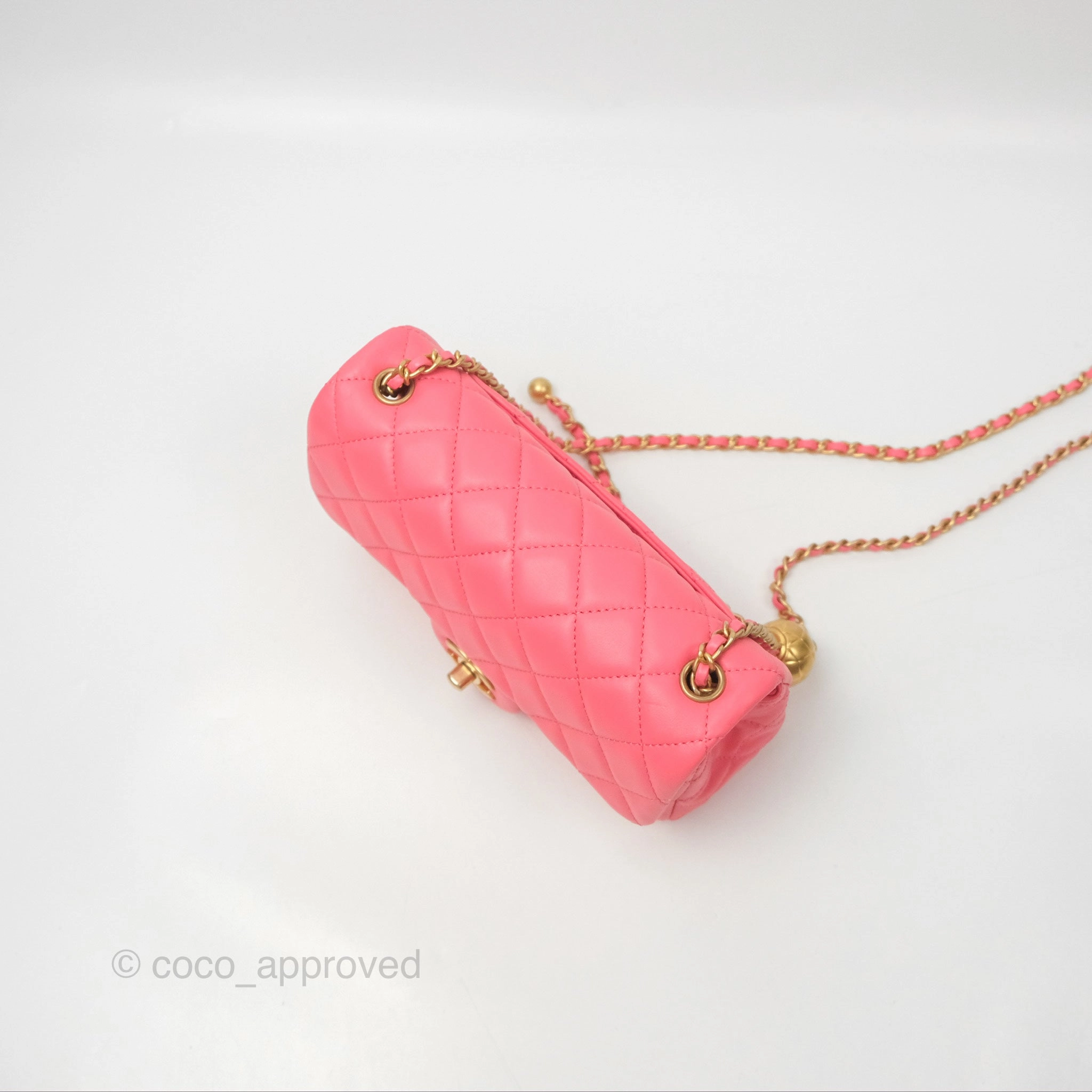 Chanel Pearl Crush Mini Rectangular Pink Lambskin Aged Gold Hardware