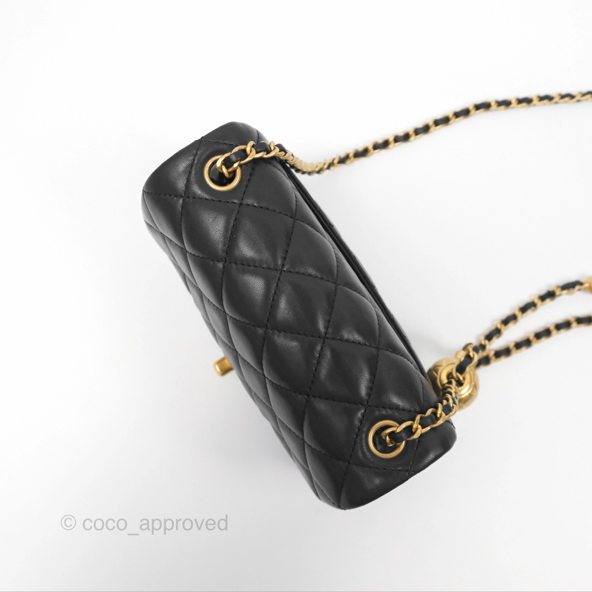 Chanel Pearl Crush Mini Square Quilted Black Lambskin Aged Gold Hardware