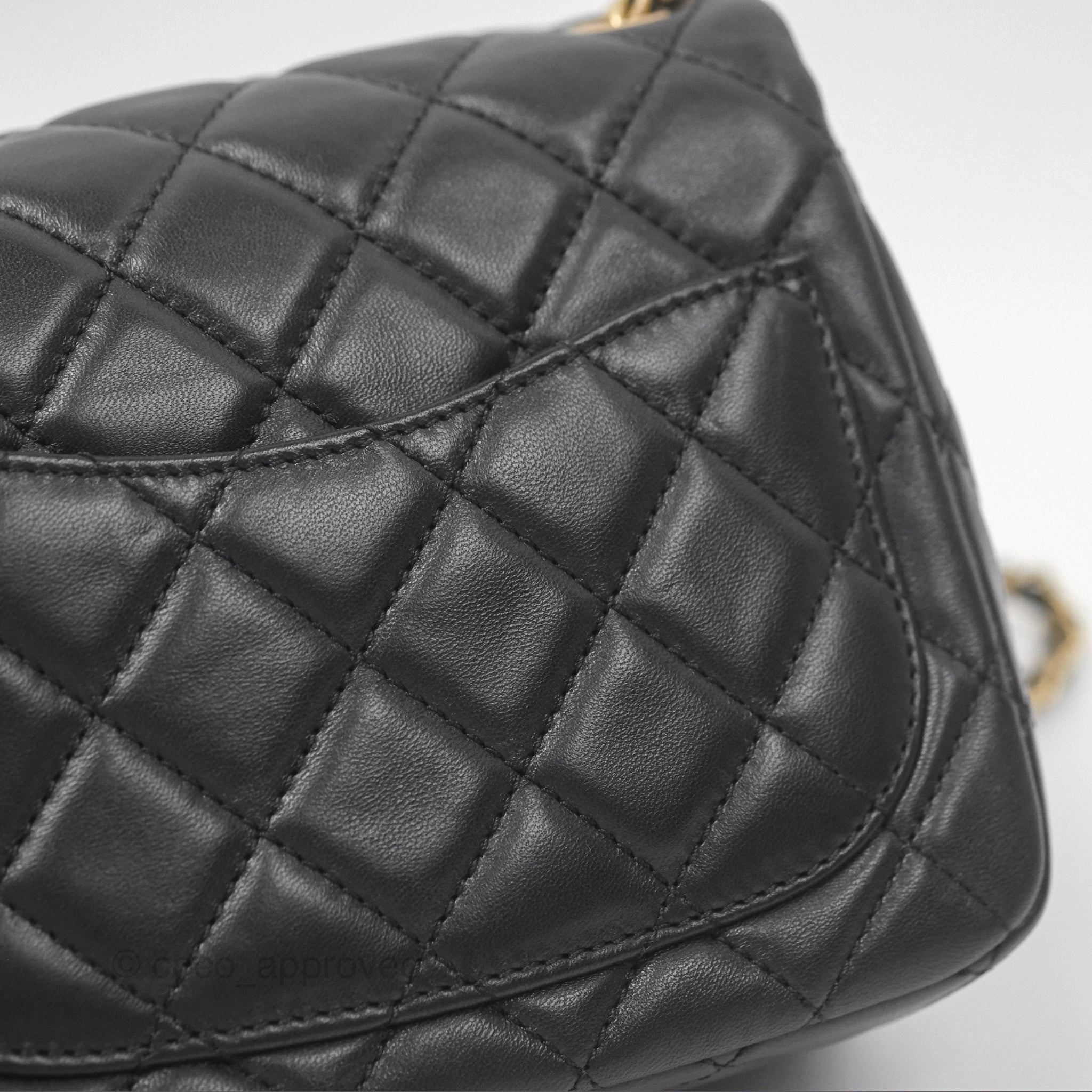 Chanel Pearl Crush Mini Square Quilted Black Lambskin Aged Gold Hardware