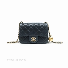 Chanel Pearl Crush Mini Square Quilted Black Lambskin Aged Gold Hardware