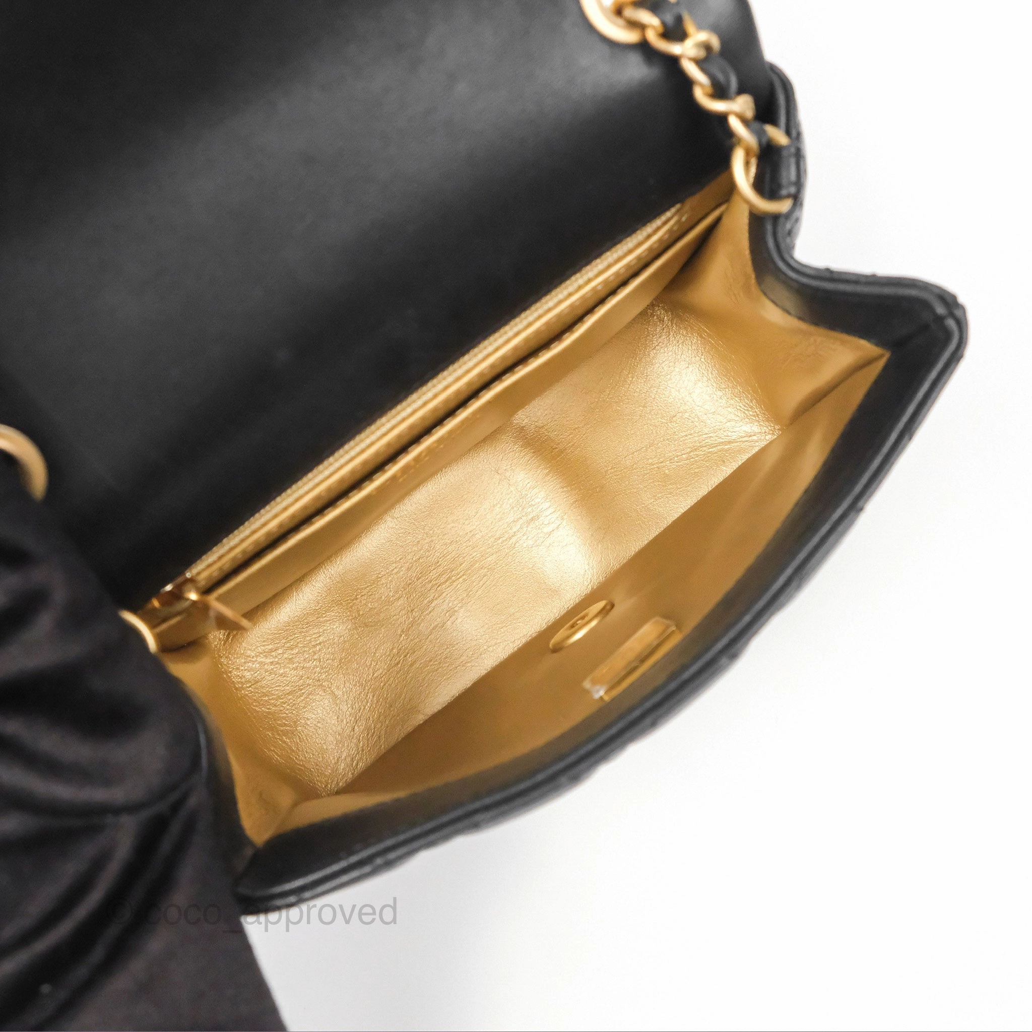 Chanel Pearl Crush Mini Square Quilted Black Lambskin Aged Gold Hardware