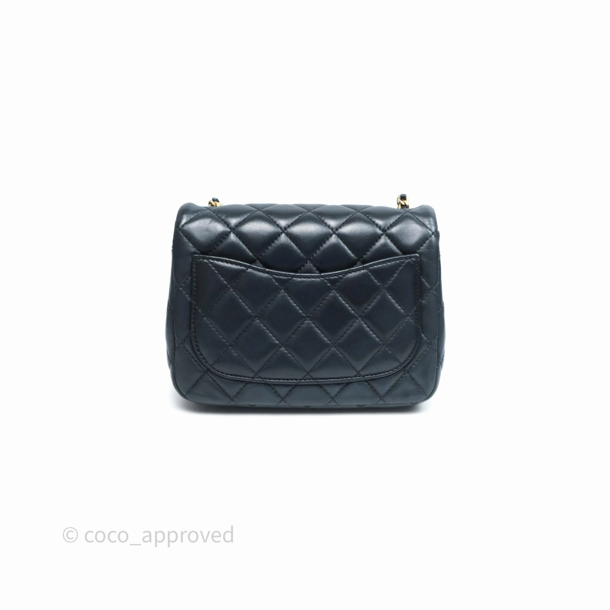 Chanel Pearl Crush Mini Square Quilted Black Lambskin Aged Gold Hardware