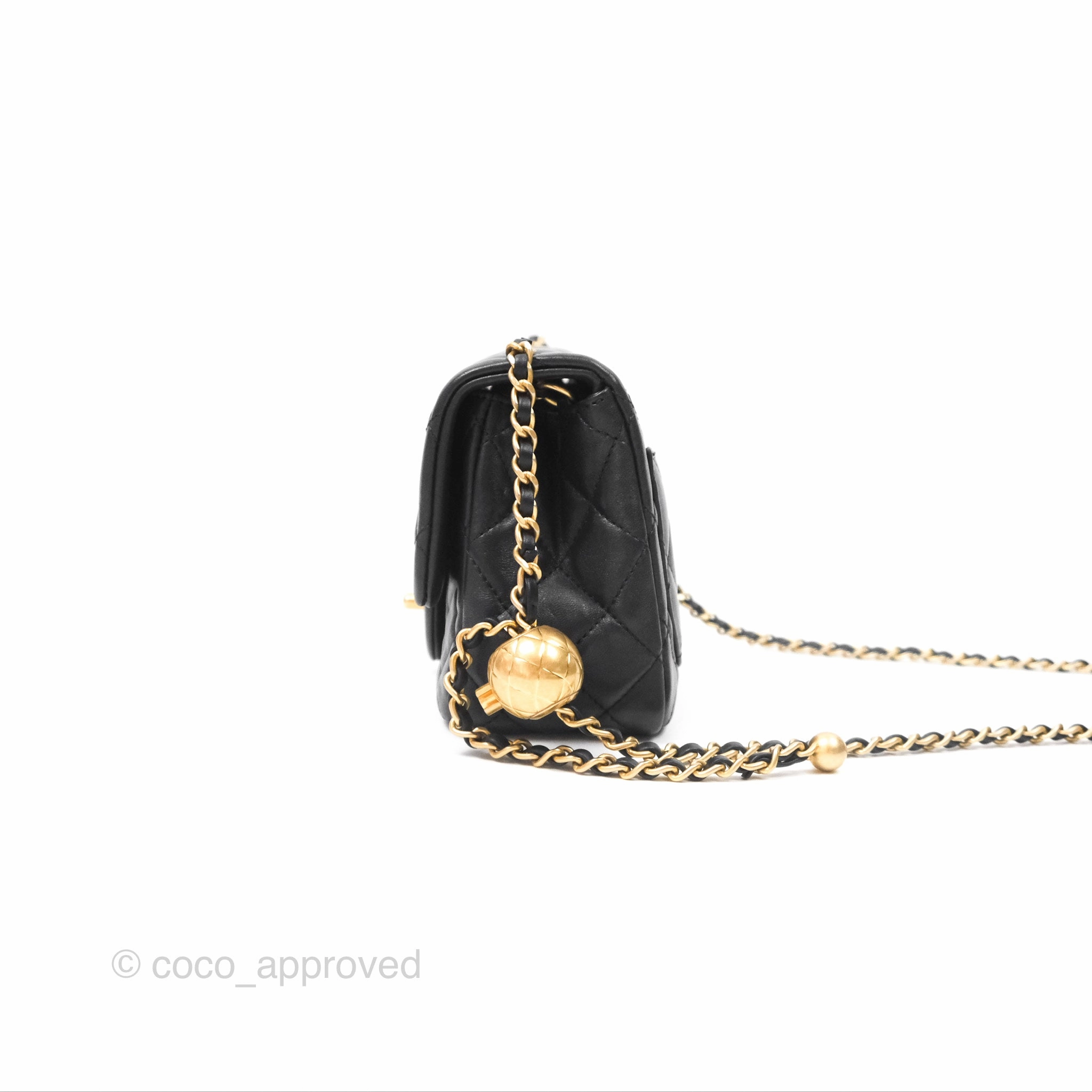 Chanel Pearl Crush Mini Square Quilted Black Lambskin Aged Gold Hardware