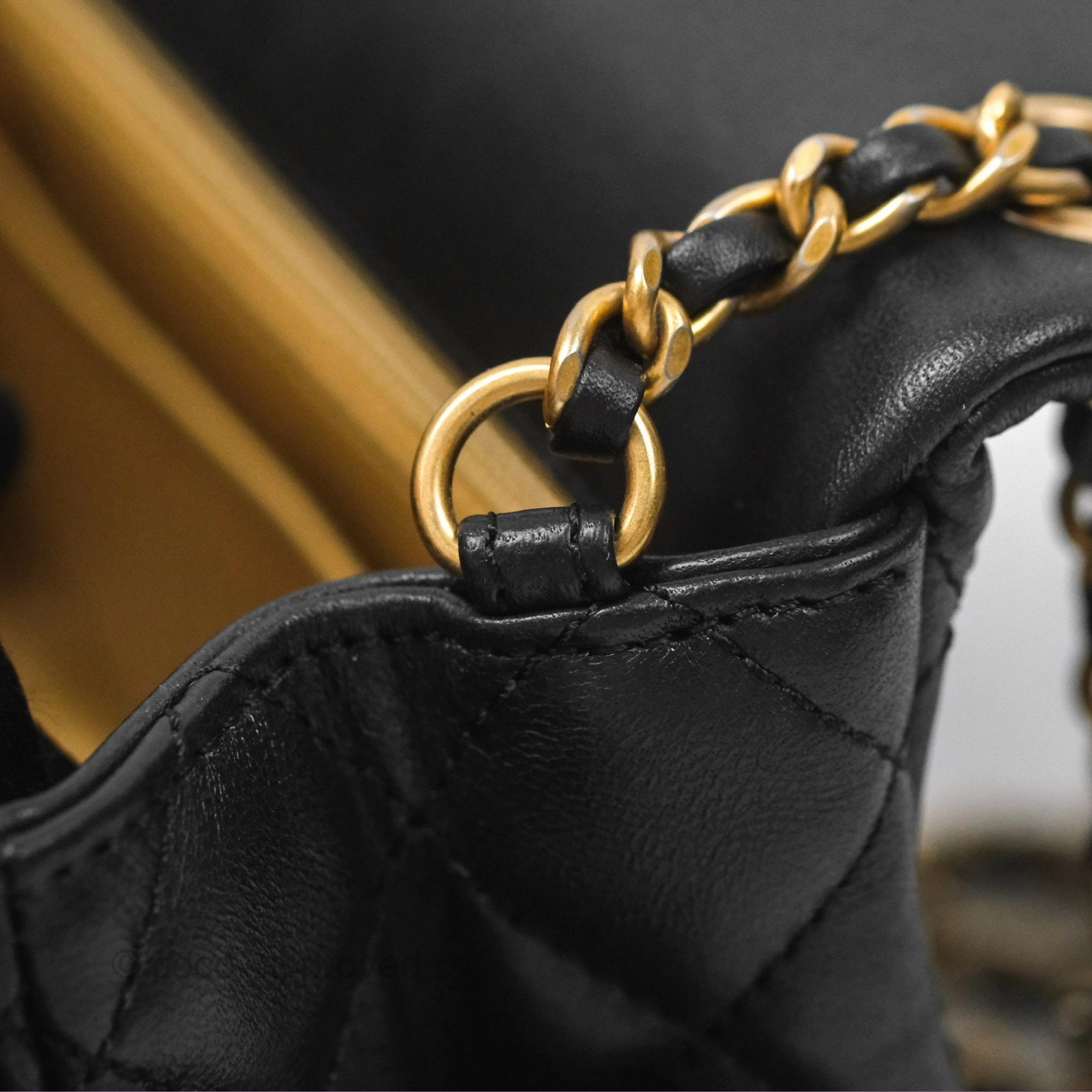 Chanel Pearl Crush Mini Square Quilted Black Lambskin Aged Gold Hardware