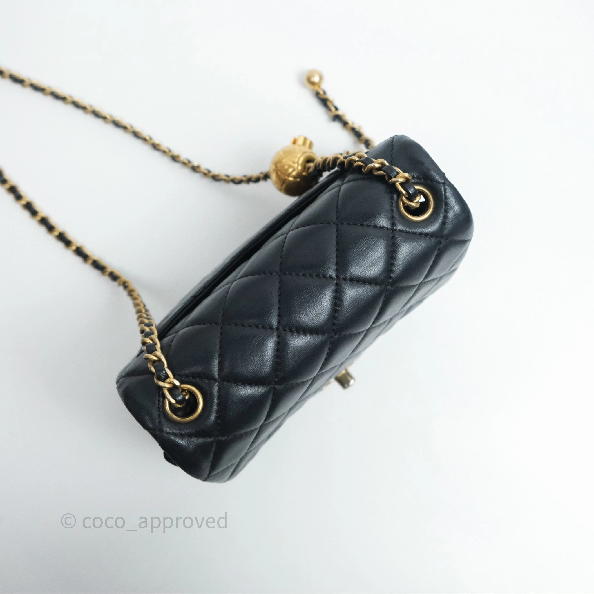 Chanel Pearl Crush Mini Square Quilted Black Lambskin Aged Gold Hardware