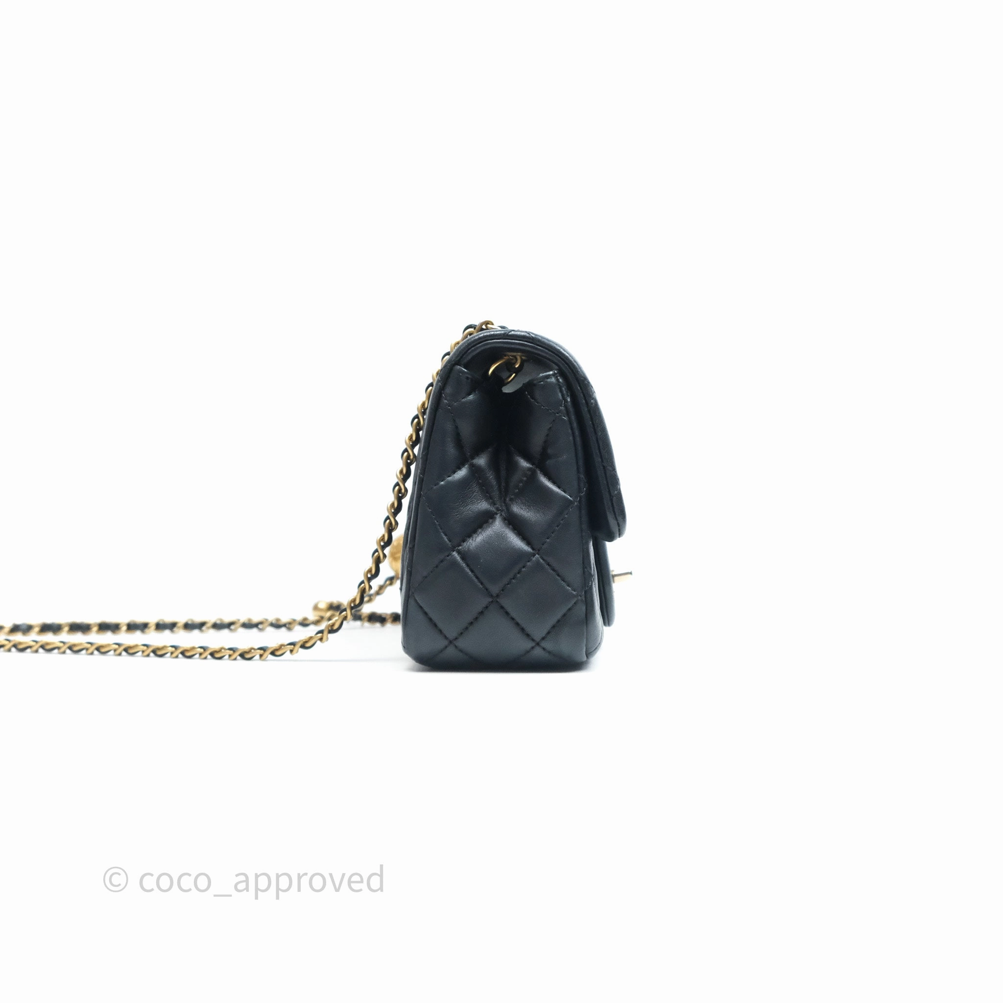 Chanel Pearl Crush Mini Square Quilted Black Lambskin Aged Gold Hardware