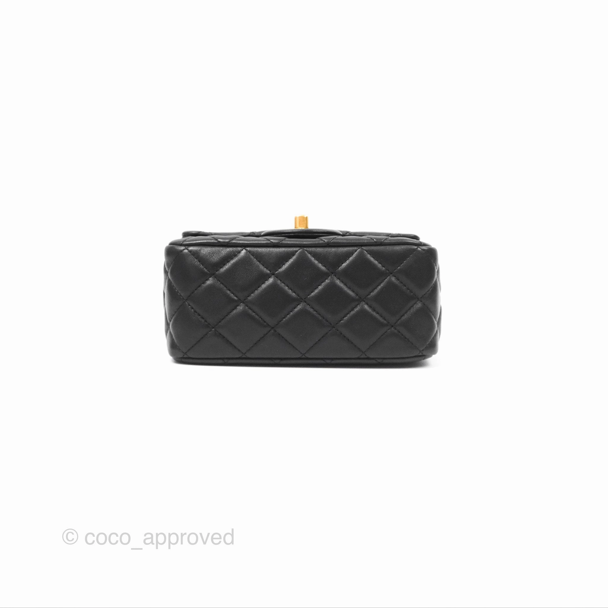 Chanel Pearl Crush Mini Square Quilted Black Lambskin Aged Gold Hardware