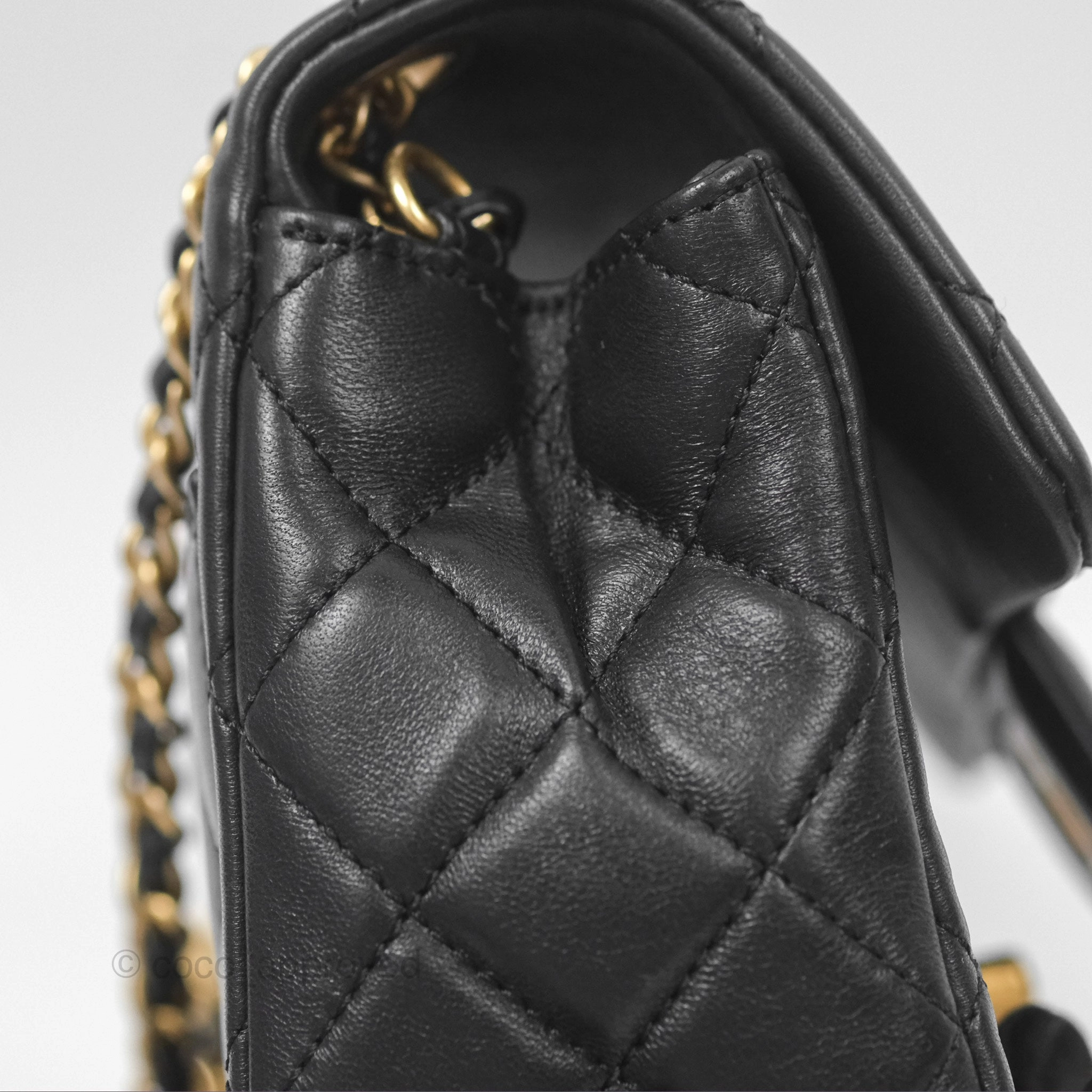 Chanel Pearl Crush Mini Square Quilted Black Lambskin Aged Gold Hardware