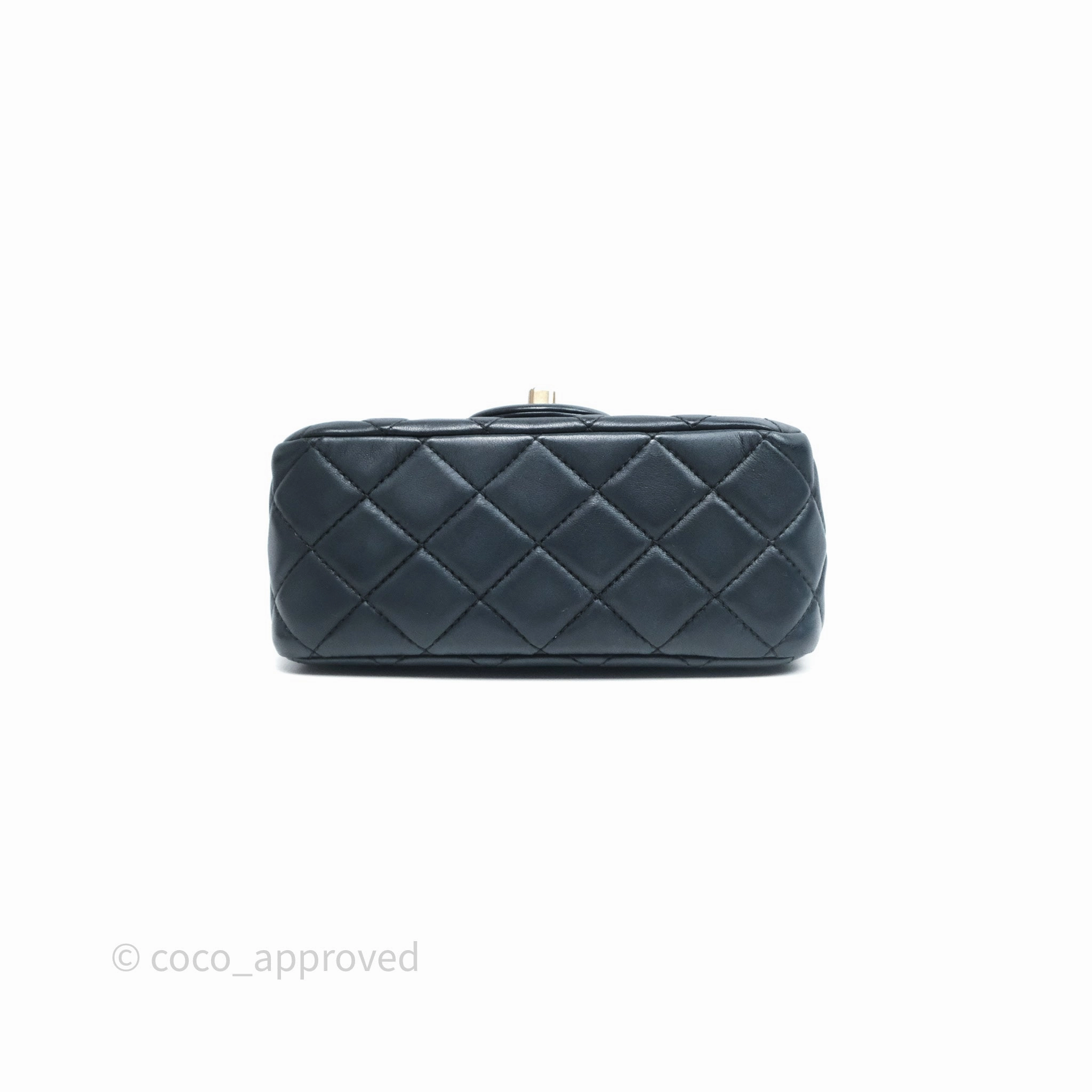 Chanel Pearl Crush Mini Square Quilted Black Lambskin Aged Gold Hardware