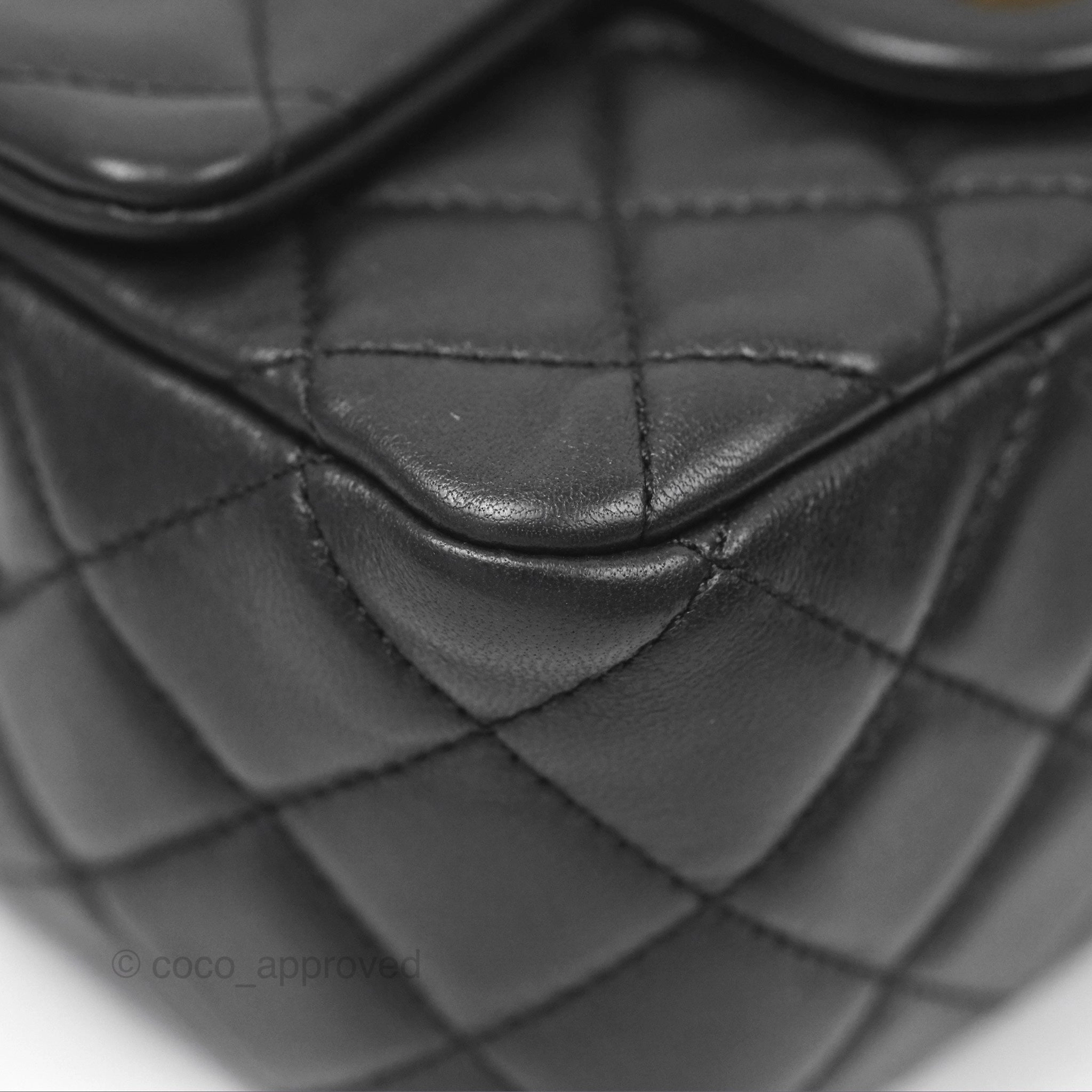 Chanel Pearl Crush Mini Square Quilted Black Lambskin Aged Gold Hardware