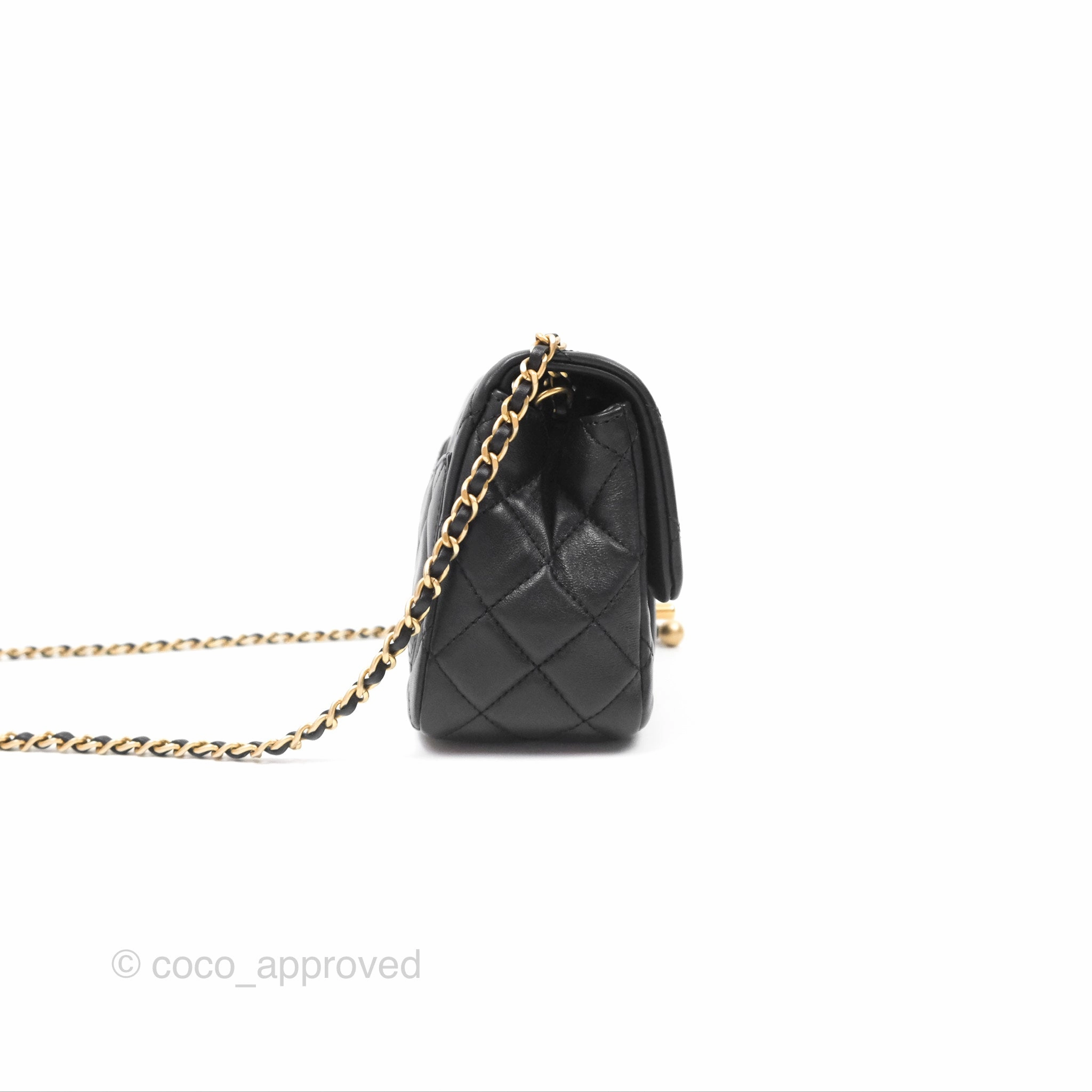 Chanel Pearl Crush Mini Square Quilted Black Lambskin Aged Gold Hardware