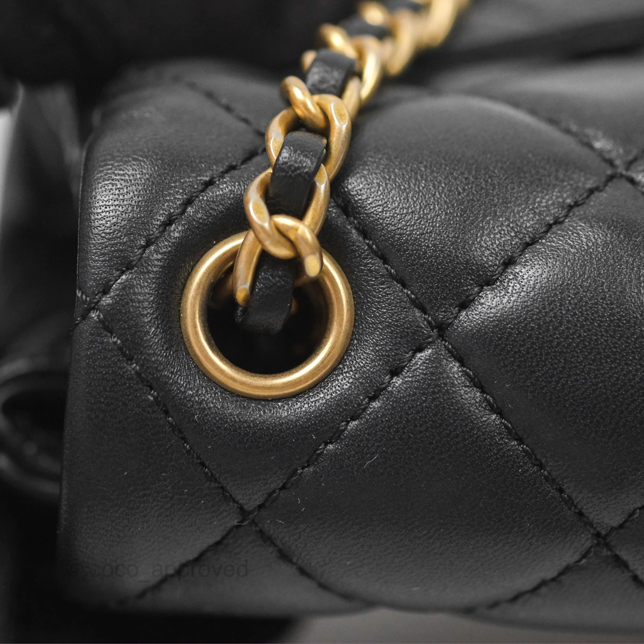 Chanel Pearl Crush Mini Square Quilted Black Lambskin Aged Gold Hardware