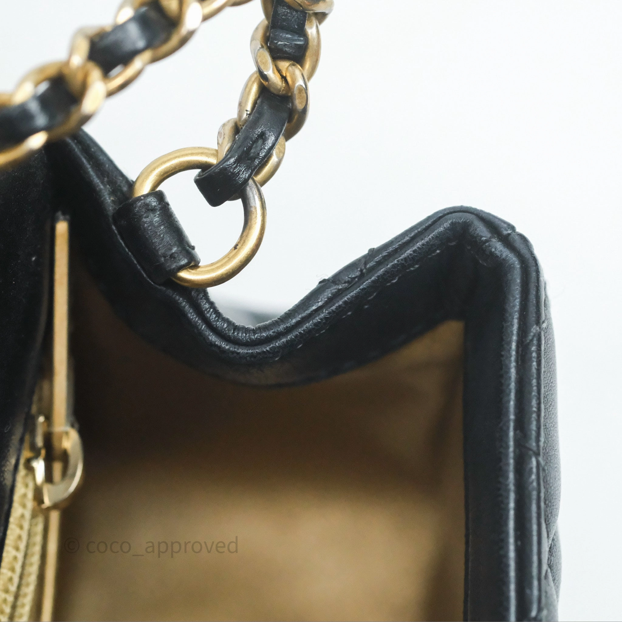 Chanel Pearl Crush Mini Square Quilted Black Lambskin Aged Gold Hardware