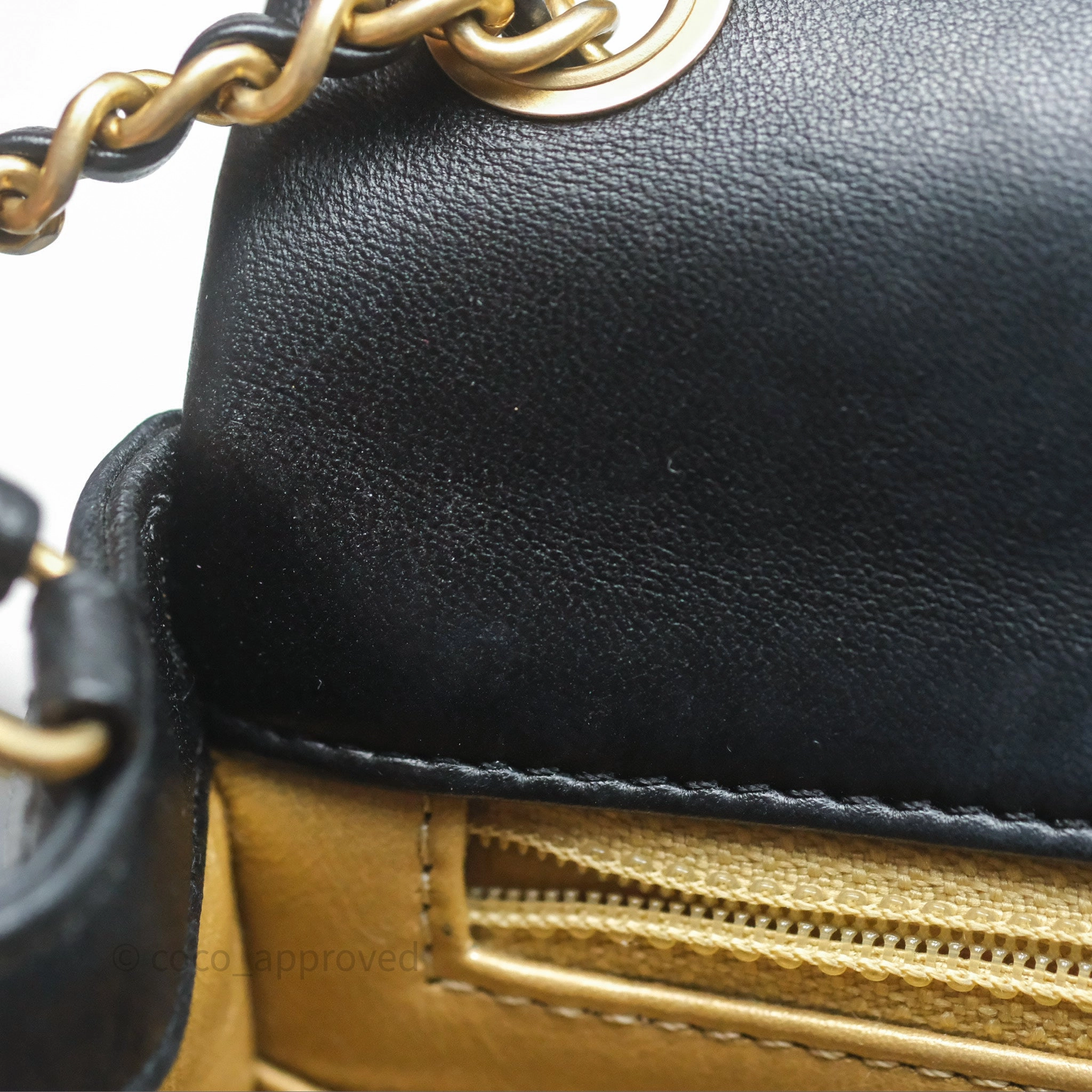 Chanel Pearl Crush Mini Square Quilted Black Lambskin Aged Gold Hardware