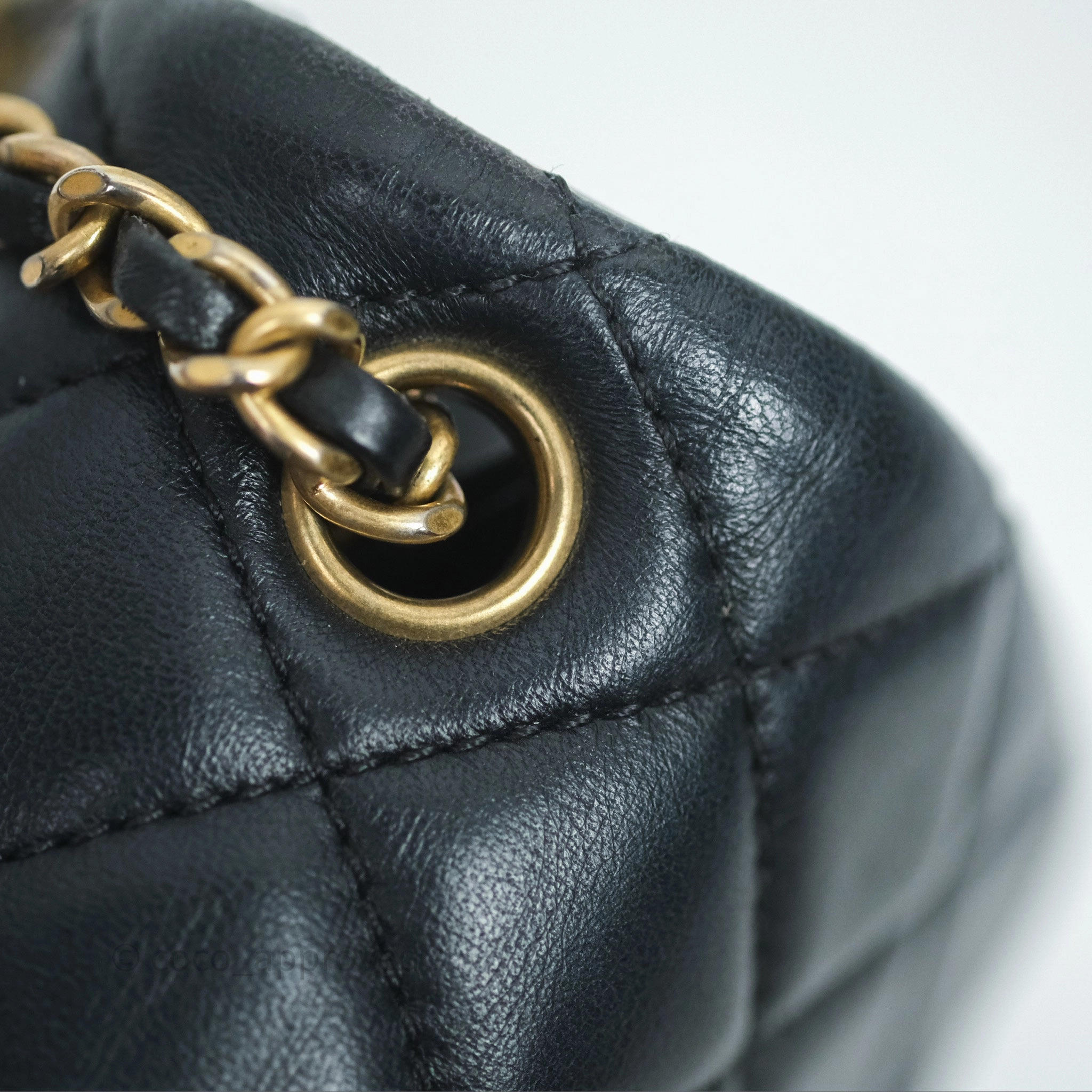 Chanel Pearl Crush Mini Square Quilted Black Lambskin Aged Gold Hardware