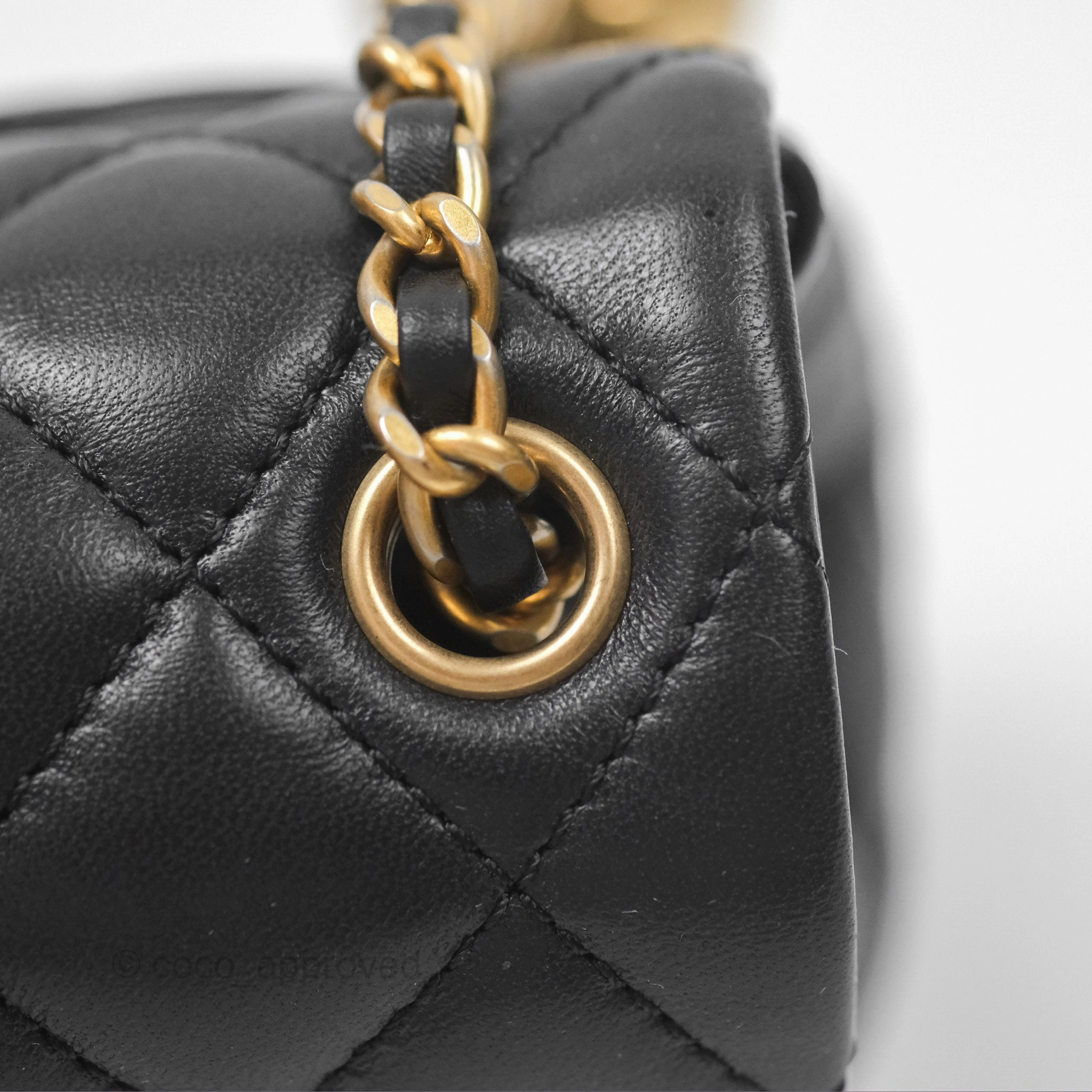 Chanel Pearl Crush Mini Square Quilted Black Lambskin Aged Gold Hardware