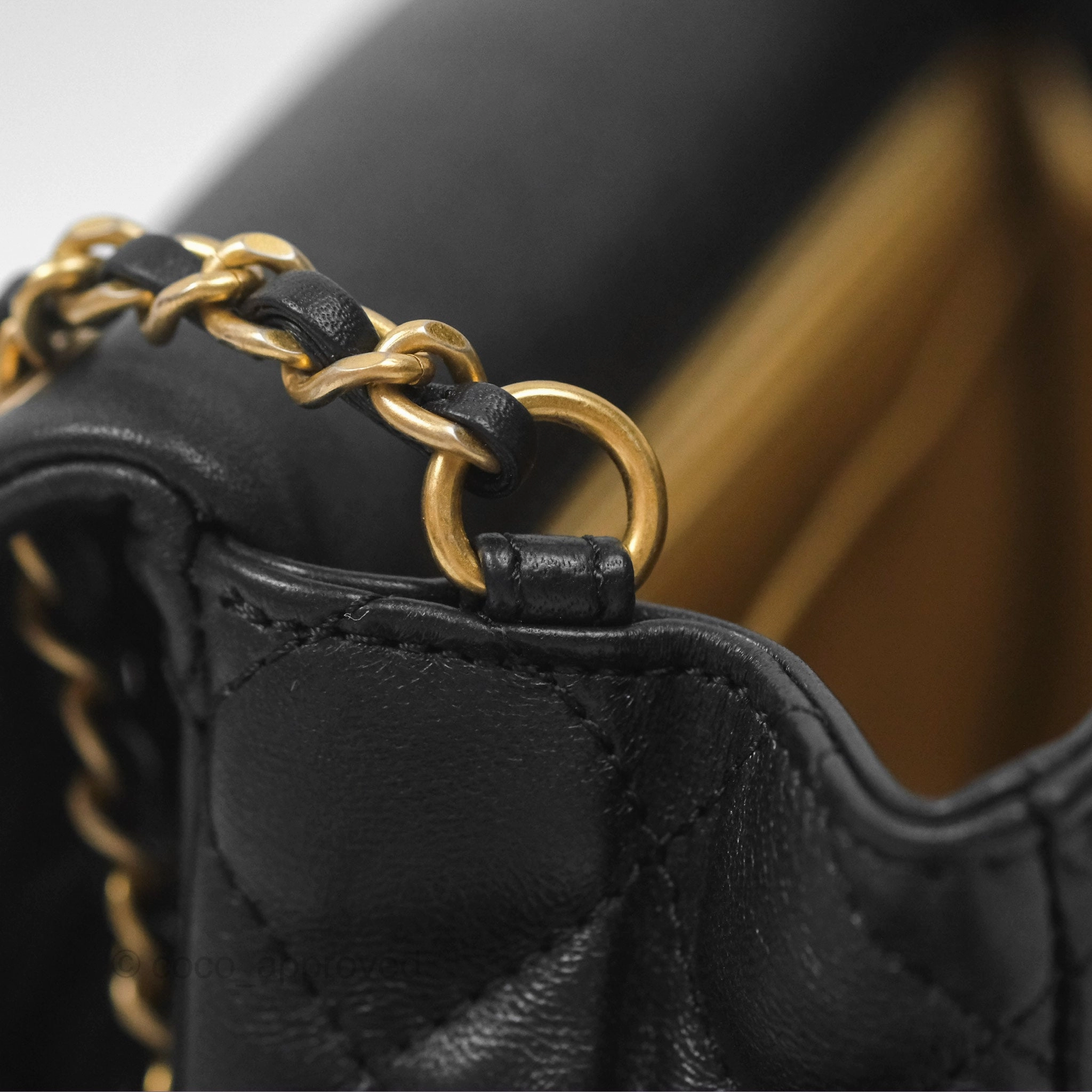 Chanel Pearl Crush Mini Square Quilted Black Lambskin Aged Gold Hardware