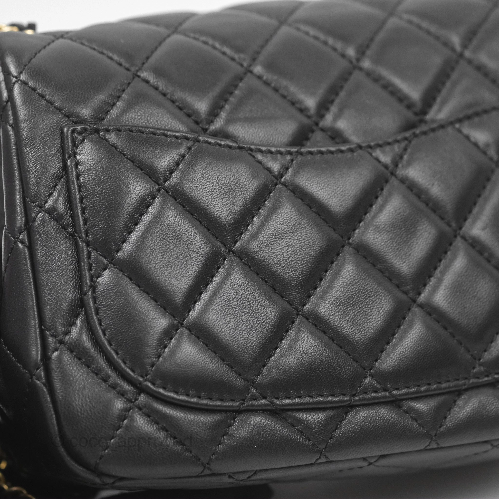 Chanel Pearl Crush Mini Square Quilted Black Lambskin Aged Gold Hardware