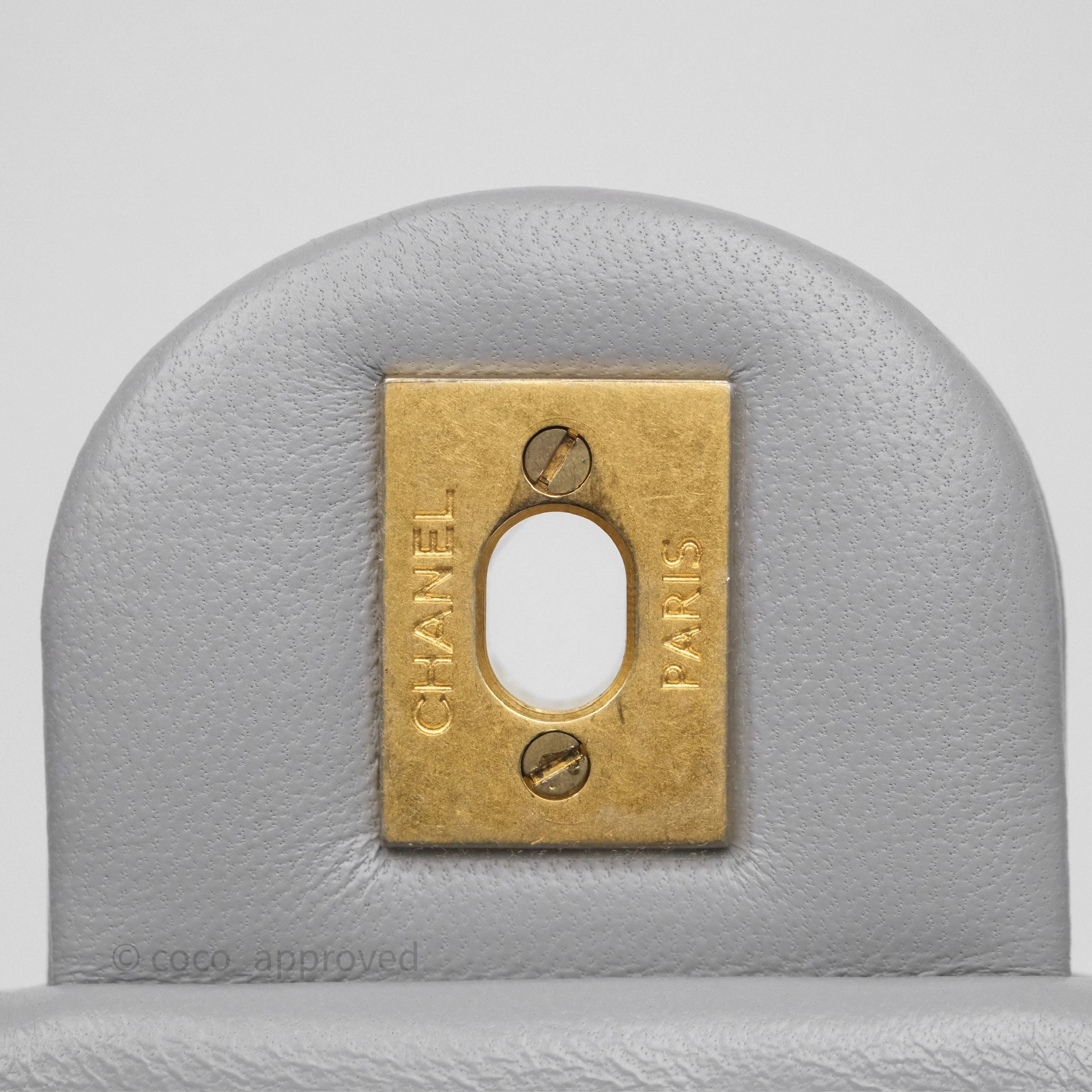 Chanel Pearl Crush Mini Square Quilted Grey Lambskin Aged Gold Hardware